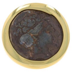 Yellow Gold Ancient Greek Coin Men's Ring - 18k Apollo Silver Custom