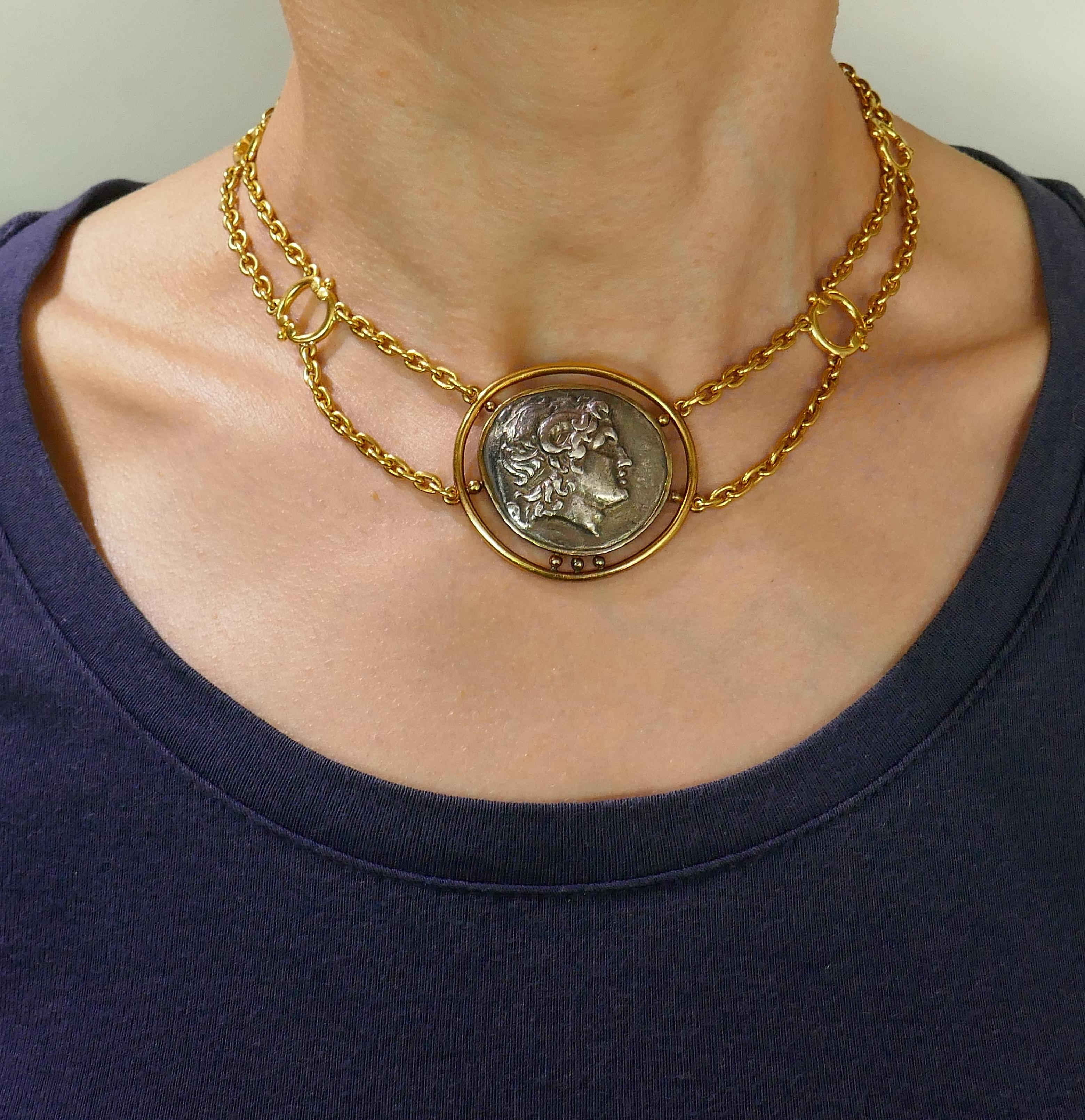 Yellow Gold Ancient Greek Coin Necklace, Helen Woodhull 1979 In Good Condition In Beverly Hills, CA