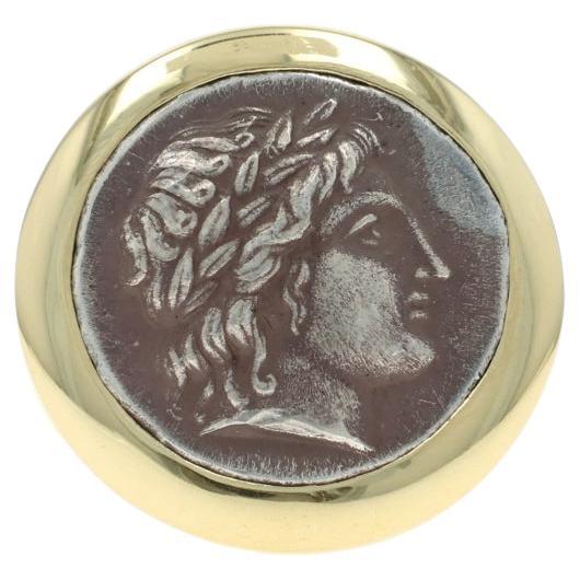 Bague en or jaune en forme de pièce de monnaie de la Grèce antique 18k Apollo Personnalisé