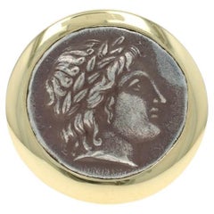 Yellow Gold Ancient Greek Coin Ring 18k Apollo Custom