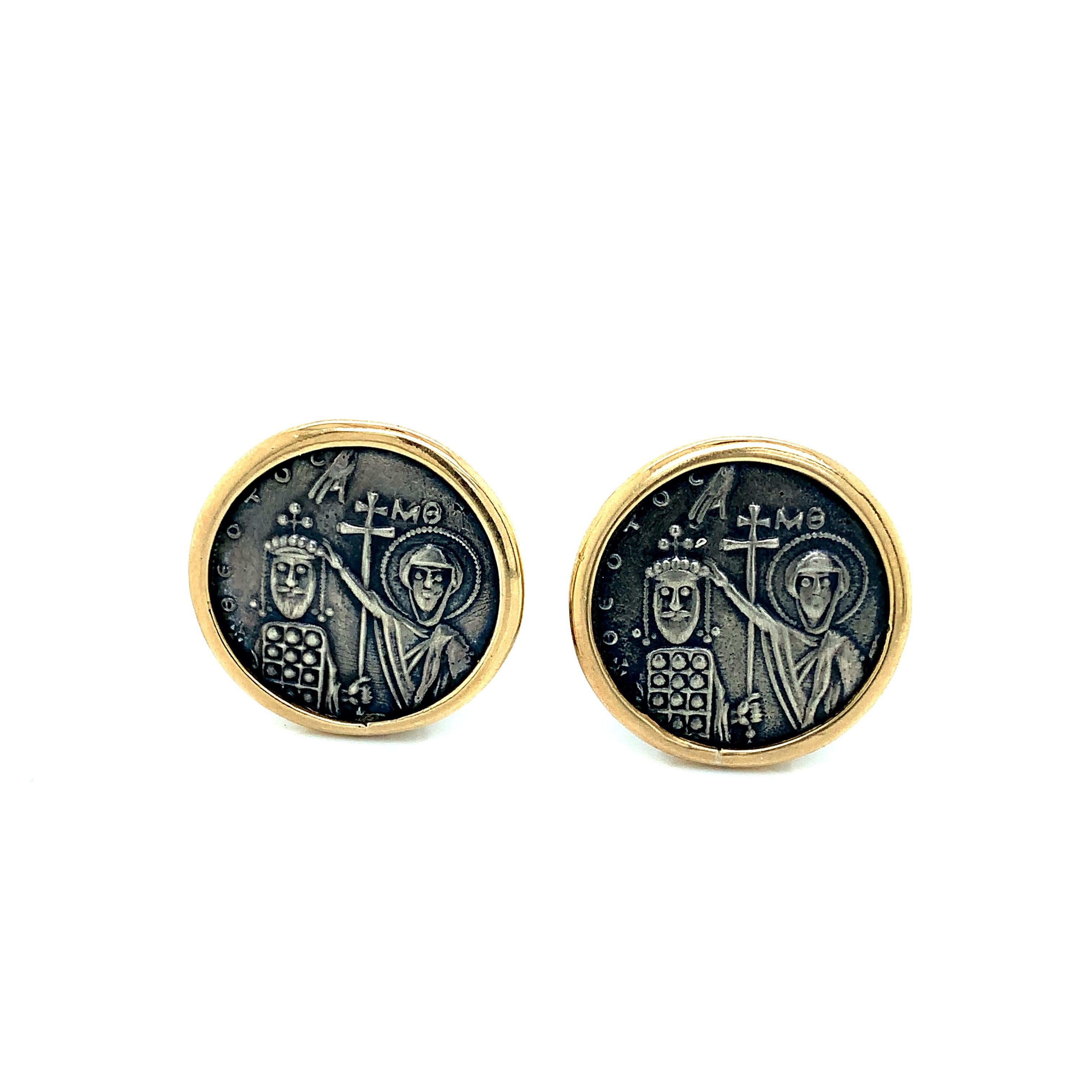 Classical Roman Yellow Gold Ancient Roman Coin Ear Clips For Sale