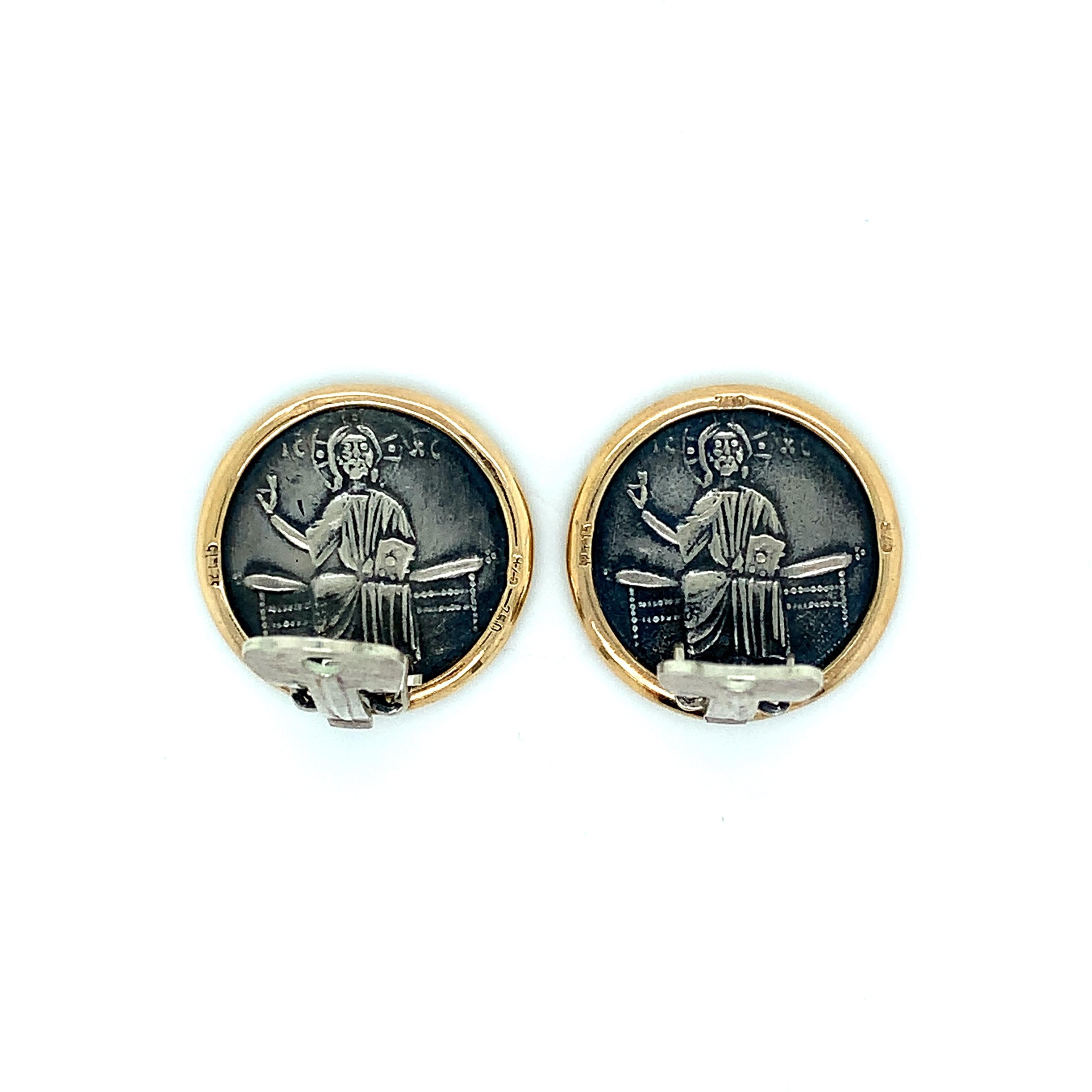 Yellow Gold Ancient Roman Coin Ear Clips For Sale 1