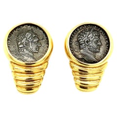 Vintage Yellow Gold Ancient Roman Coin Ear Clips