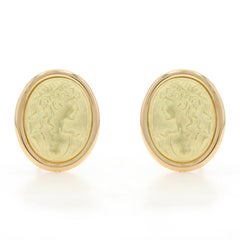 Yellow Gold Ancient Silhouette Large Stud Earrings - 18k Grecian Roman Pierced