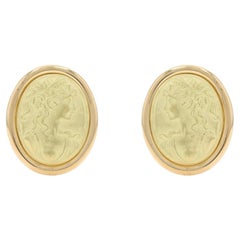Yellow Gold Ancient Silhouette Large Stud Earrings - 18k Grecian Roman Pierced