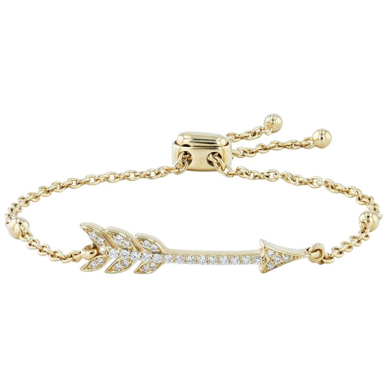 Yellow Gold and 0.22 Carat Diamond Slide Clasp Arrow Bracelet at 1stDibs