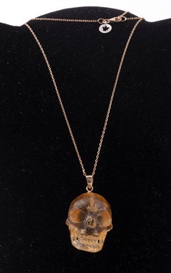 Yellow Gold and Amber Skull Pendant