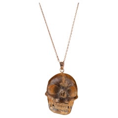 Yellow Gold and Amber Skull Pendant