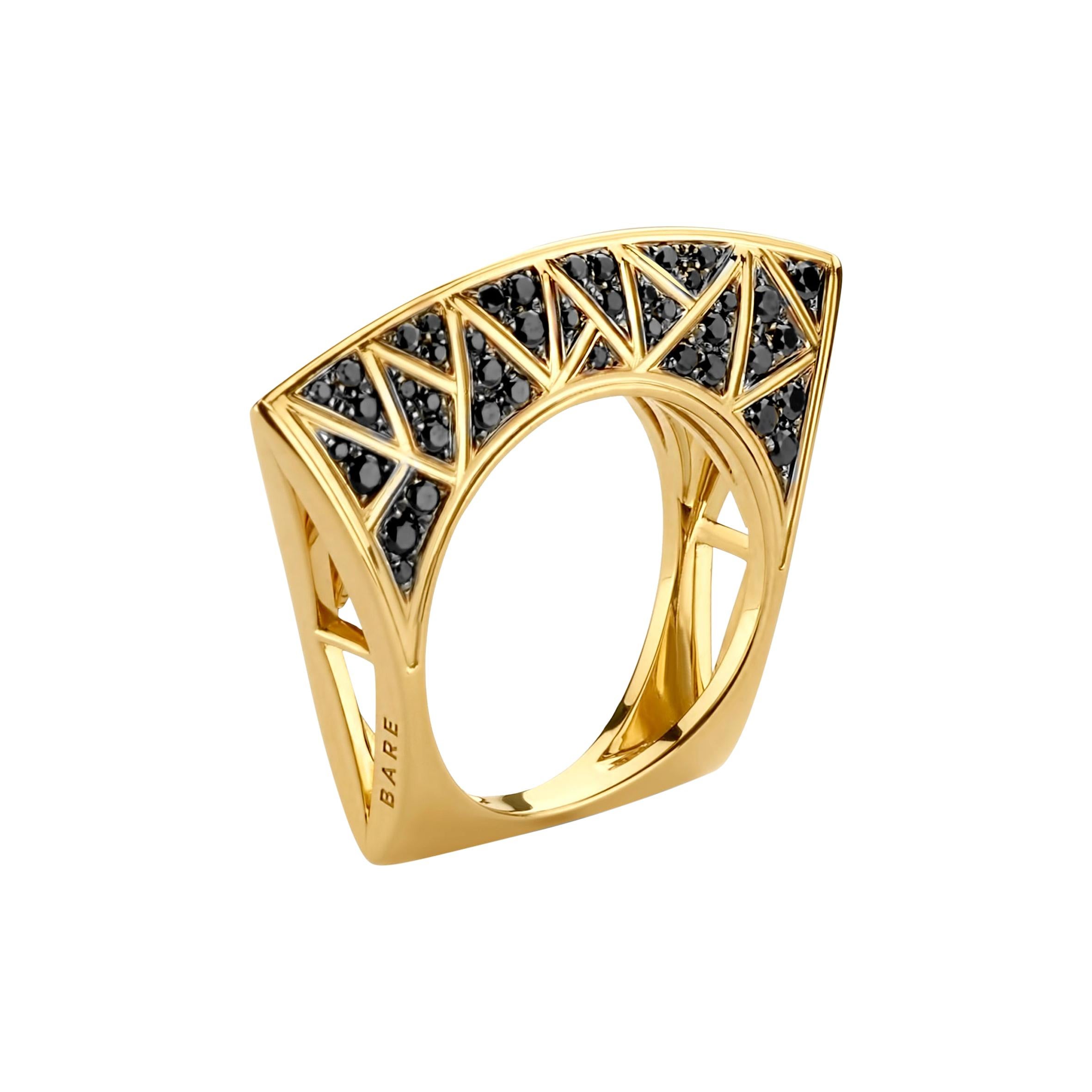 Yellow Gold and Black Diamond Lotus Ring For Sale at 1stDibs