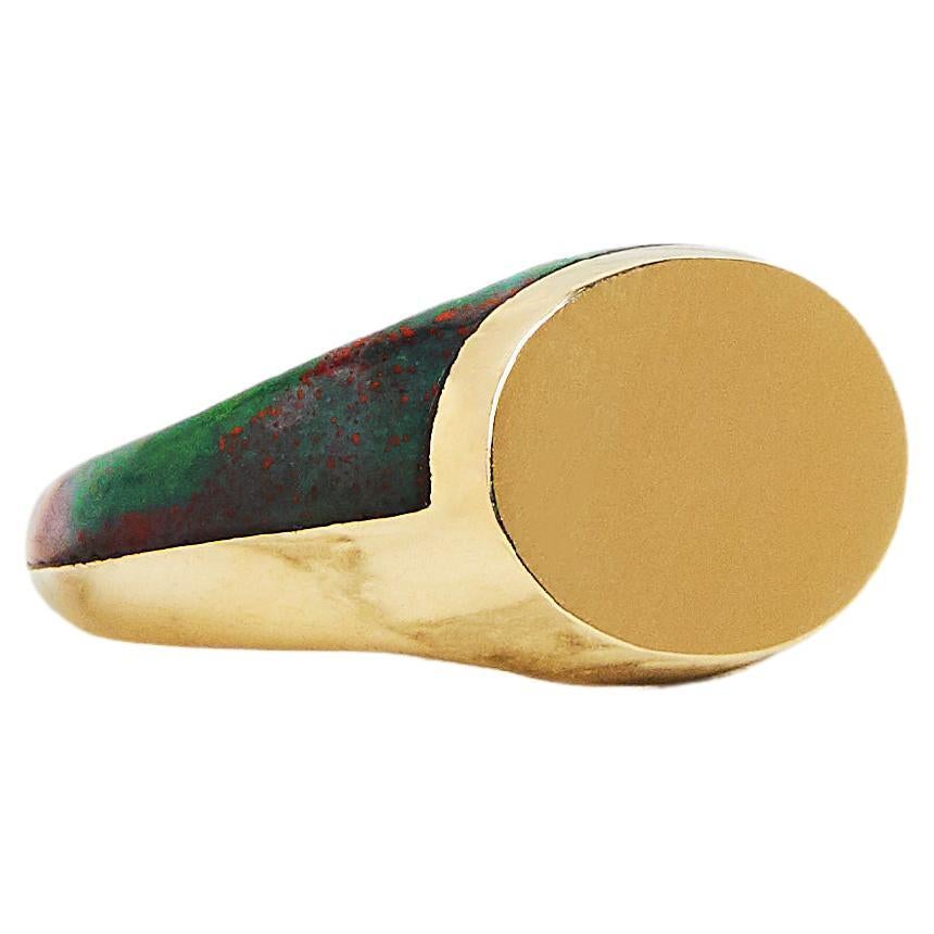 Yellow Gold and Bloodstone Signet Ring by KRSN Studio For Sale