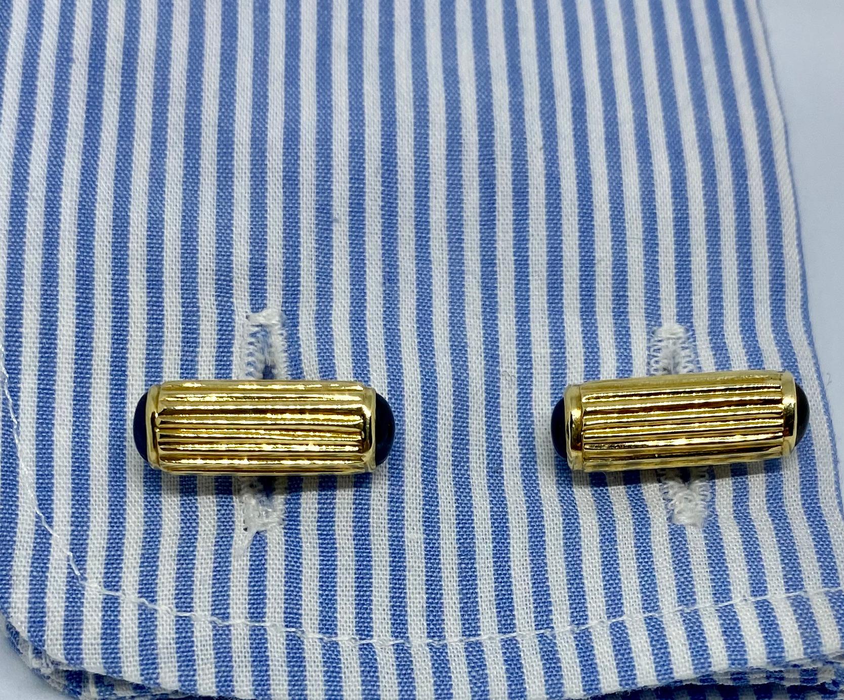 Contemporary Yellow Gold and Blue Sapphire Cufflinks