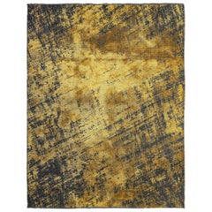 Tapis souple or jaune, et gris anthracite à motif moderne abstrait estompé