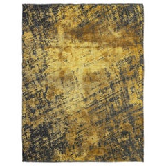 Tapis souple or jaune, et gris anthracite à motif moderne abstrait estompé