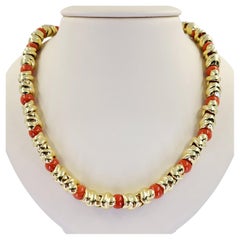 Vintage Yellow Gold and Coral Bead Necklace