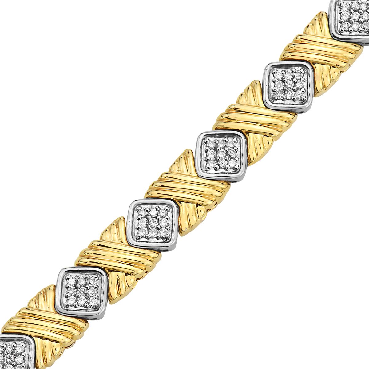 This bracelet features 1.08 carats of diamonds set in 14K yellow gold. 7 inch length. 27 grams total weight.

Resizeable upon request.

Viewings available in our NYC showroom by appointment.