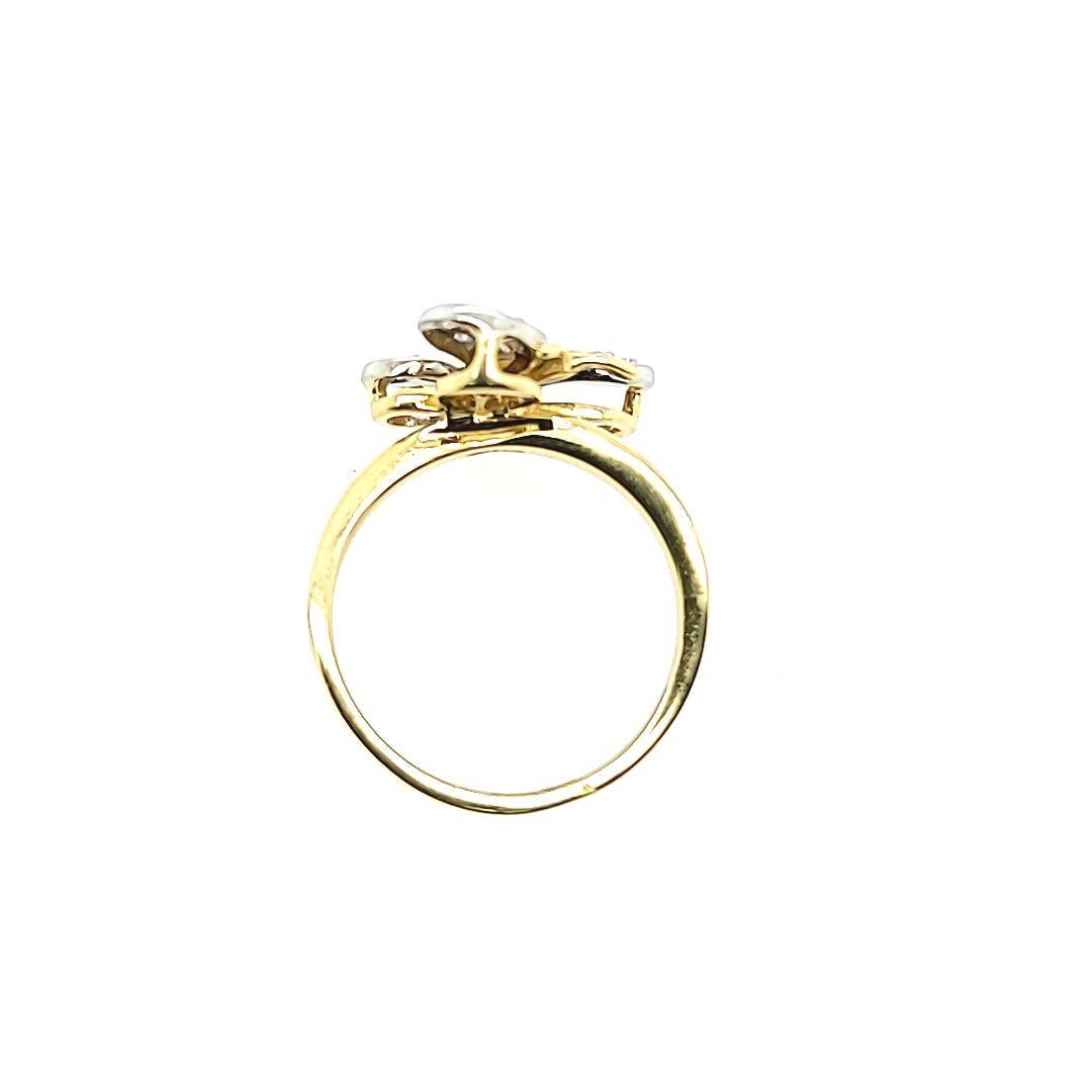 Single Cut Yellow Gold and Diamond Butterfly Ring