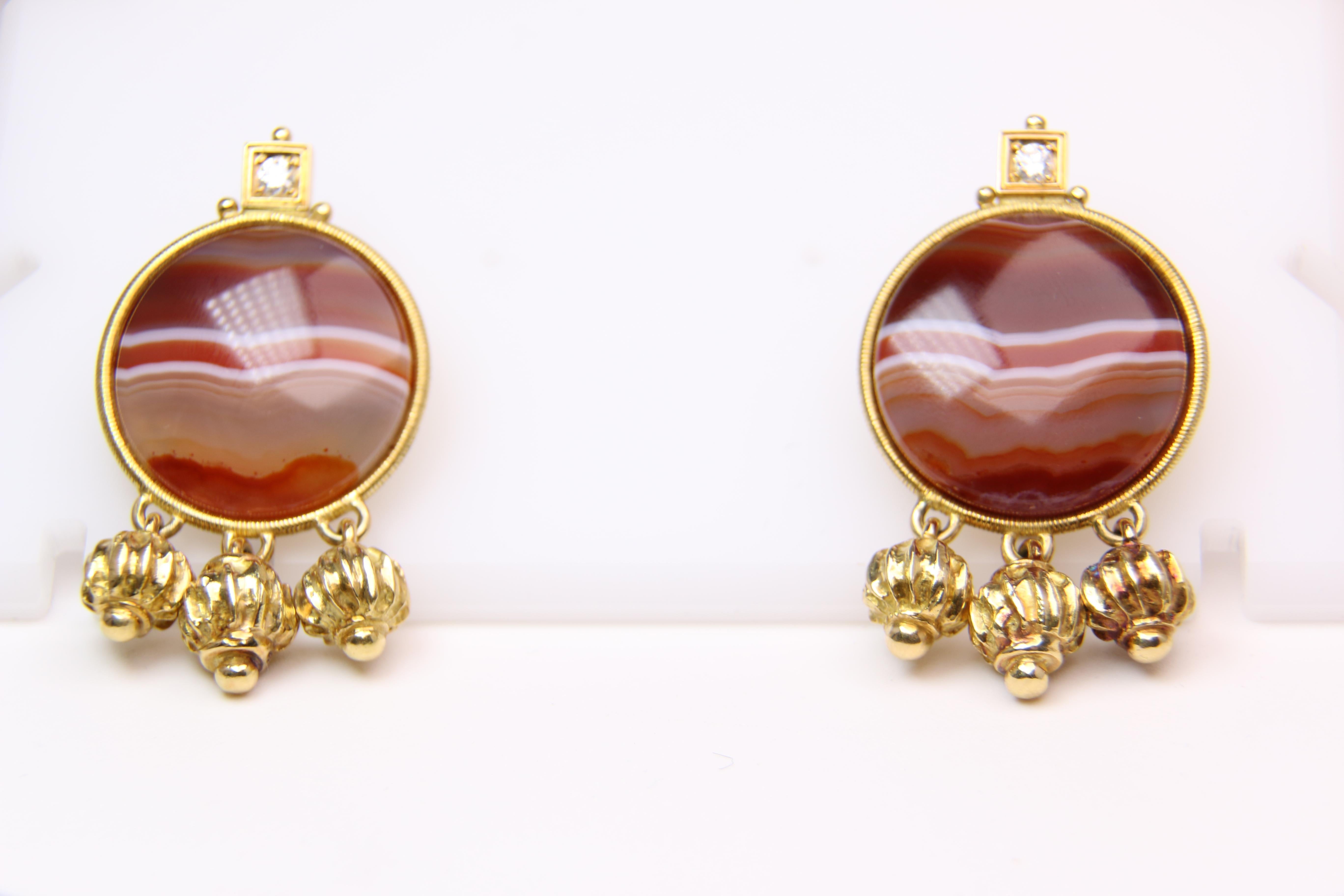 Yellow Gold and Diamond Carnelian Elizabeth Gage Earrings In Good Condition For Sale In Dallas, TX