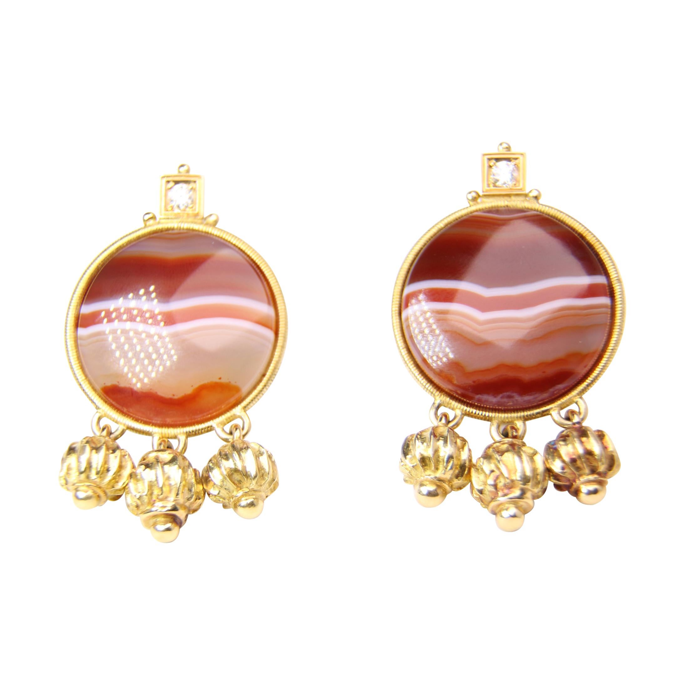 Yellow Gold and Diamond Carnelian Elizabeth Gage Earrings