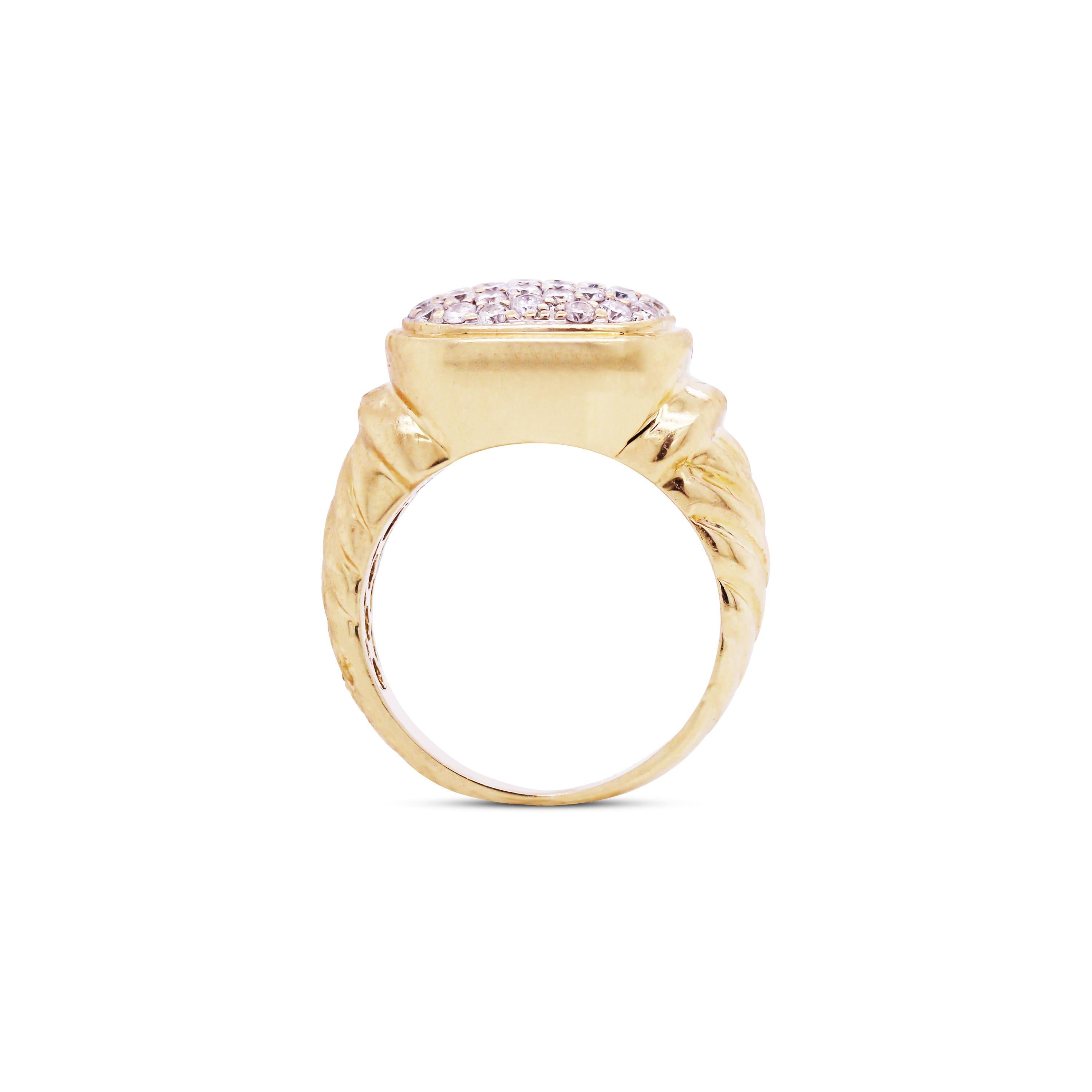 Round Cut Yellow Gold and Diamond Cocktail Ring with Cable Band For Sale