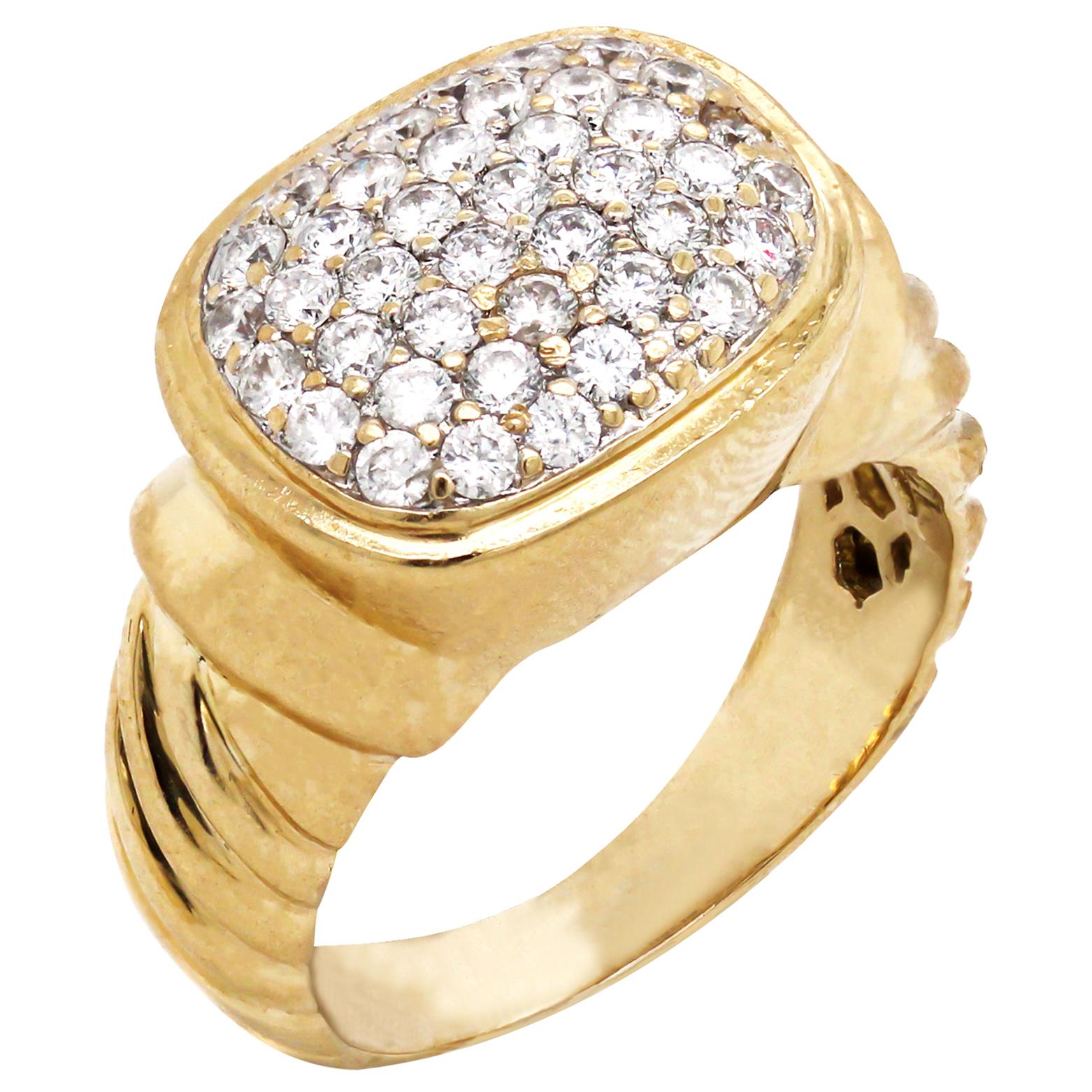 Yellow Gold and Diamond Cocktail Ring with Cable Band For Sale