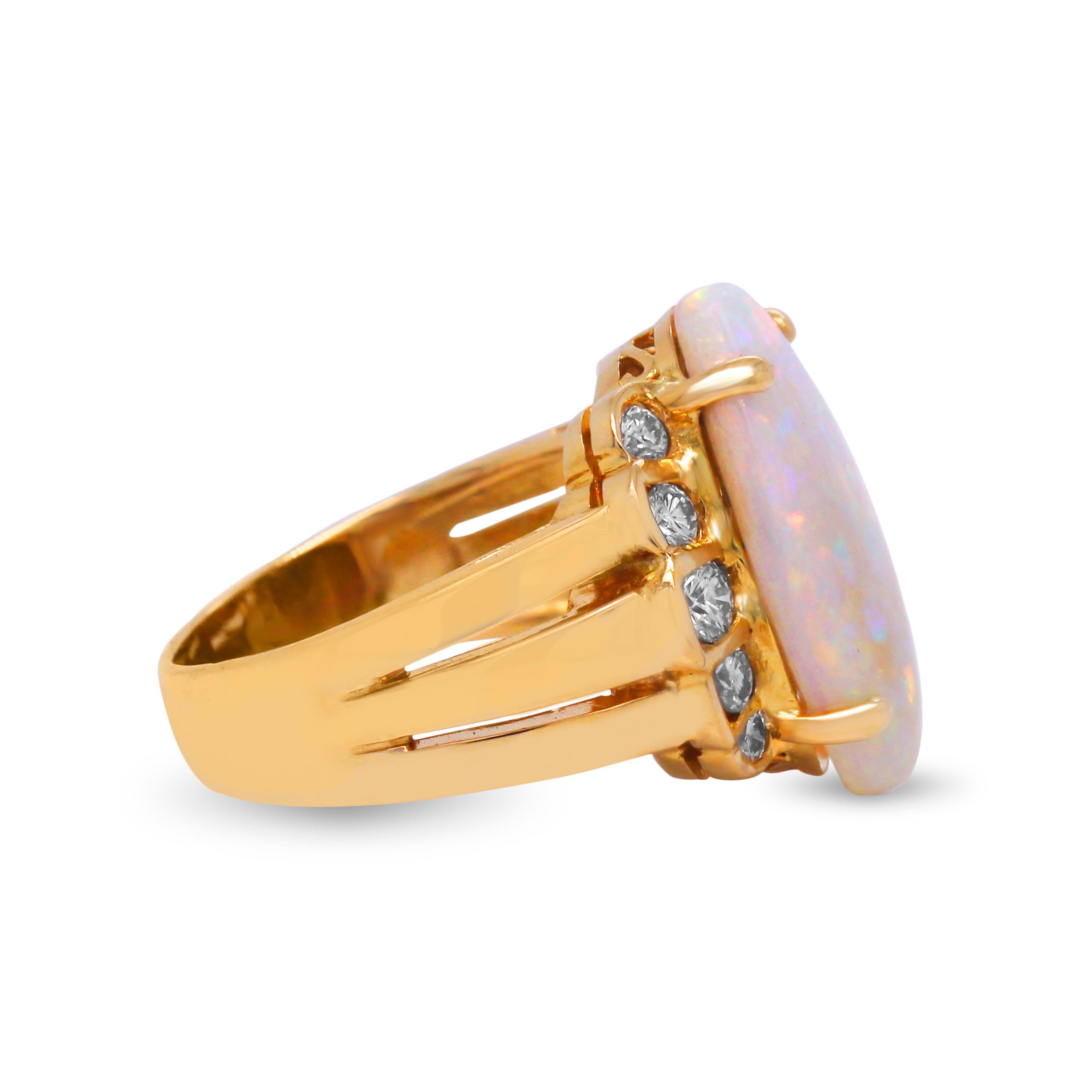 Contemporary Yellow Gold and Diamond Cocktail Ring with Oval Ethiopian Opal Center
