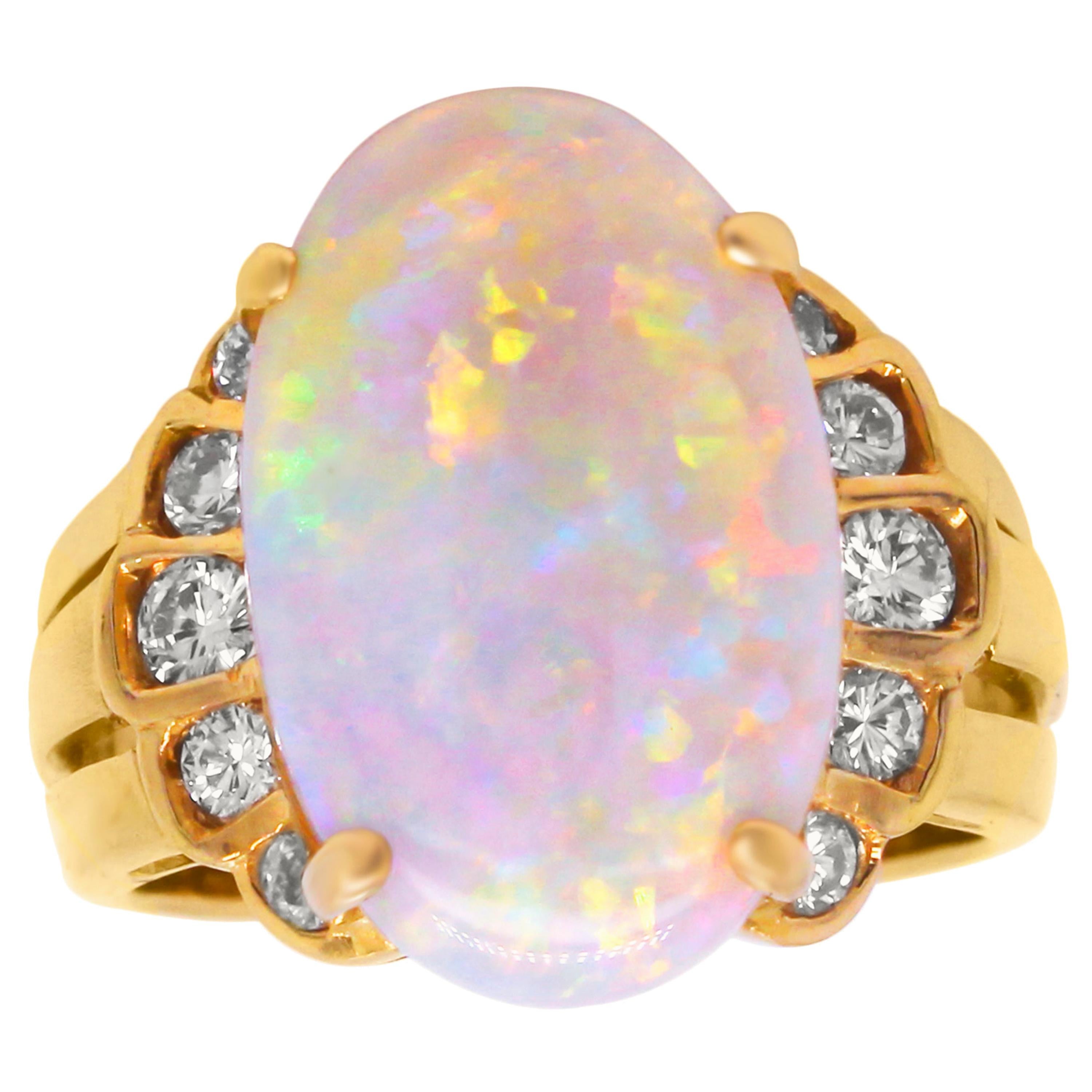 Yellow Gold and Diamond Cocktail Ring with Oval Ethiopian Opal Center
