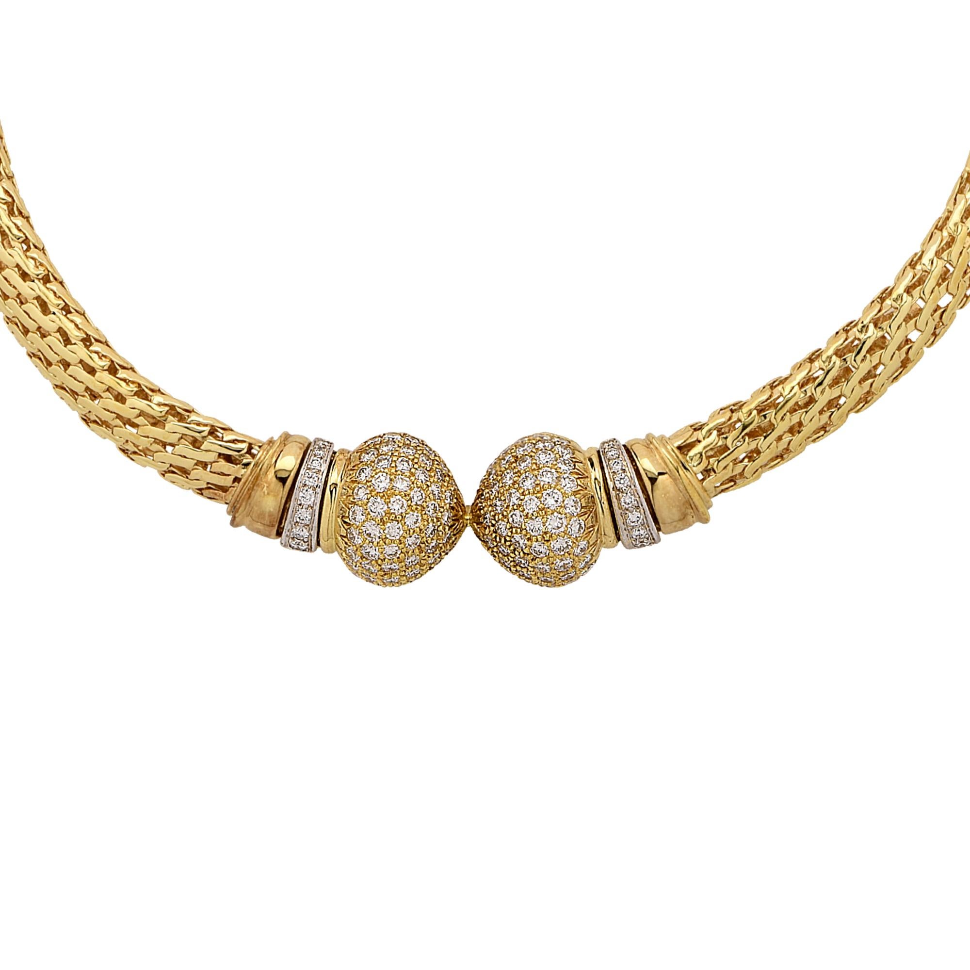 Round Cut Yellow Gold and Diamond Collar Necklace