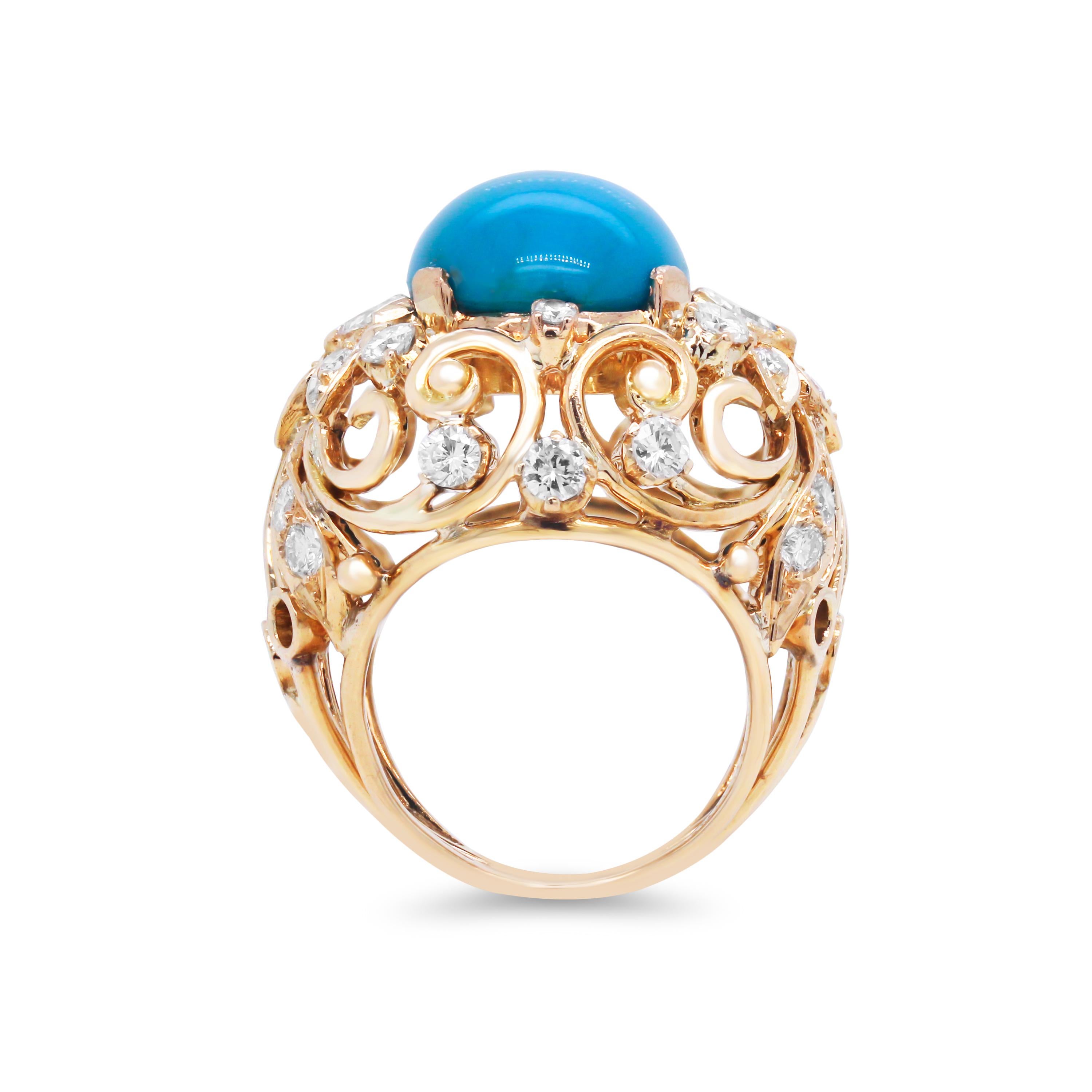 18K Yellow Gold and Diamond Dome Ring with Sleeping Beauty Turquoise Center

This one-of-a-kind ring features a unique design all throughout with large diamonds set all over. The spiral design work is done entirely in solid 18k yellow gold.

Apprx.