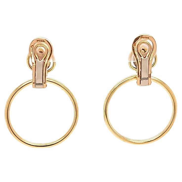 Round Cut Yellow gold and diamond door knocker clip-on earrrings For Sale