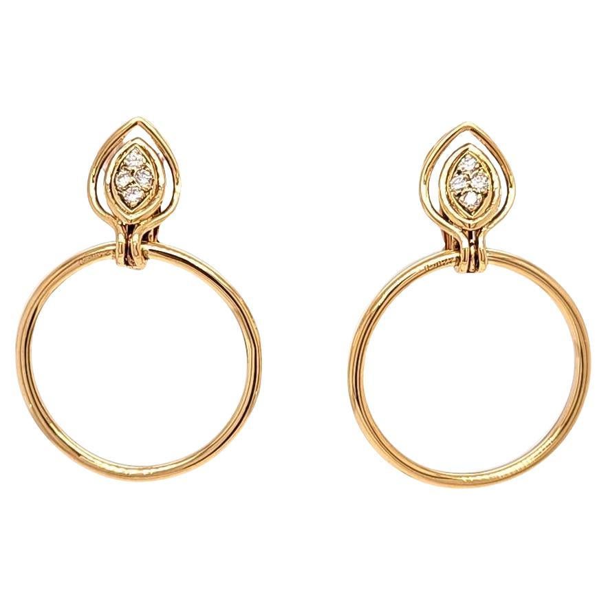 Yellow gold and diamond door knocker clip-on earrrings