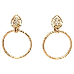 Yellow gold and diamond door knocker clip-on earrrings