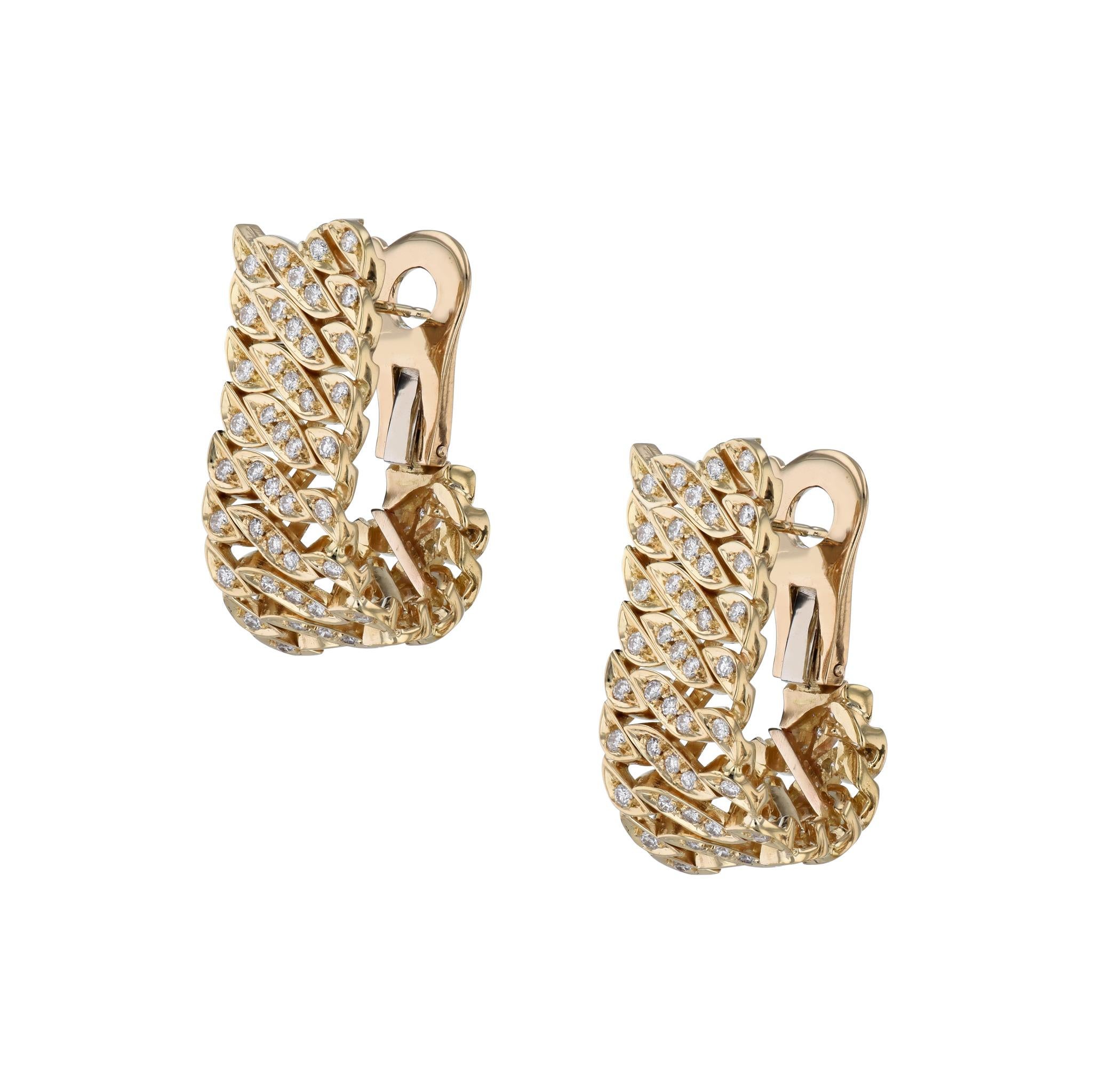 Round Cut Yellow Gold and Diamond Estate Earrings For Sale