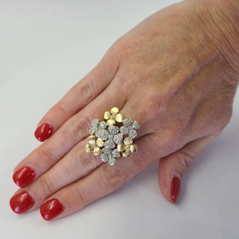 Yellow Gold and Diamond Flower Cluster Ring For Sale at 1stDibs