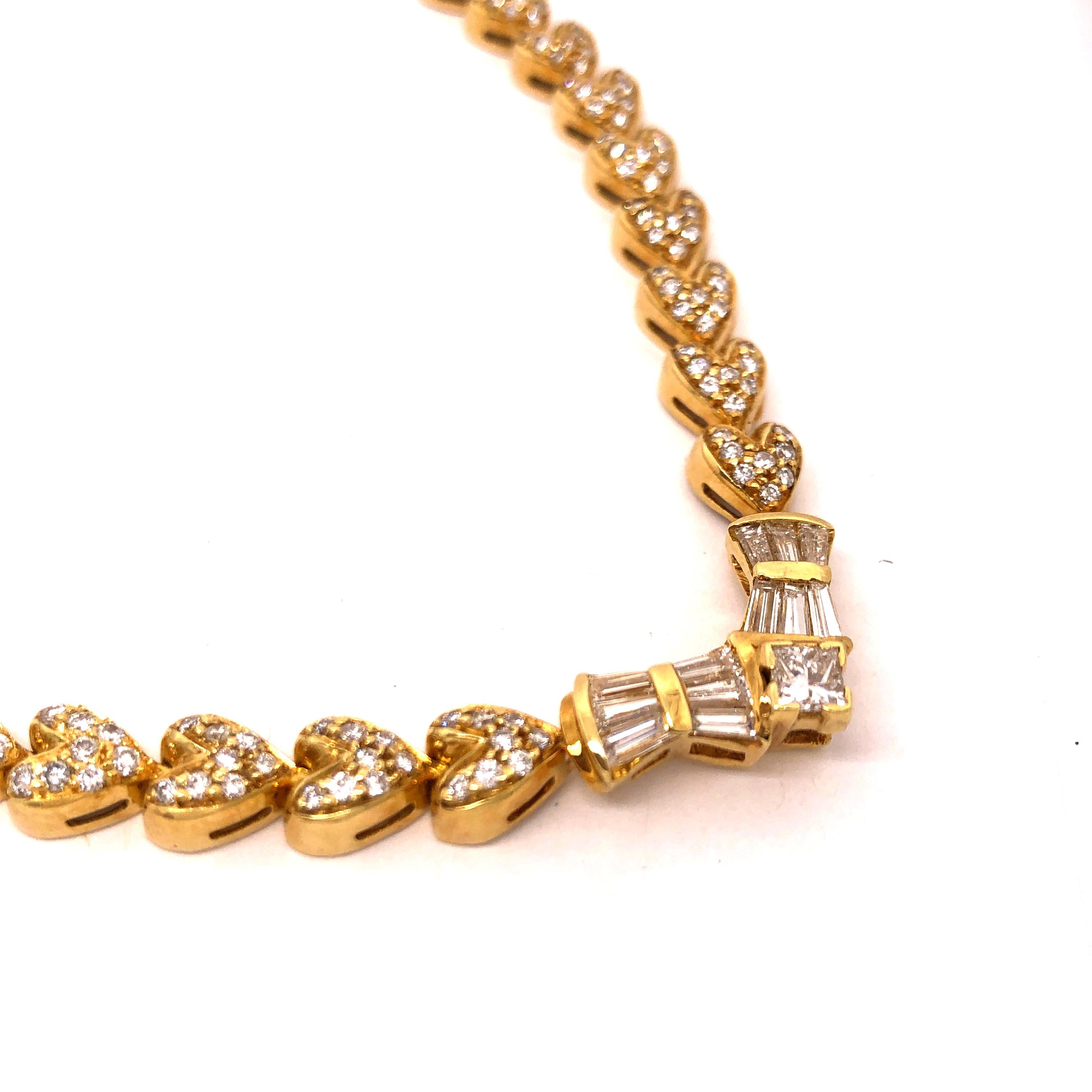 Modern Yellow Gold and Diamond Heart Necklace