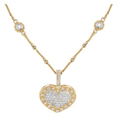 Yellow Gold and Diamond Heart Pendant with Double Sided Diamond Handmade Chain