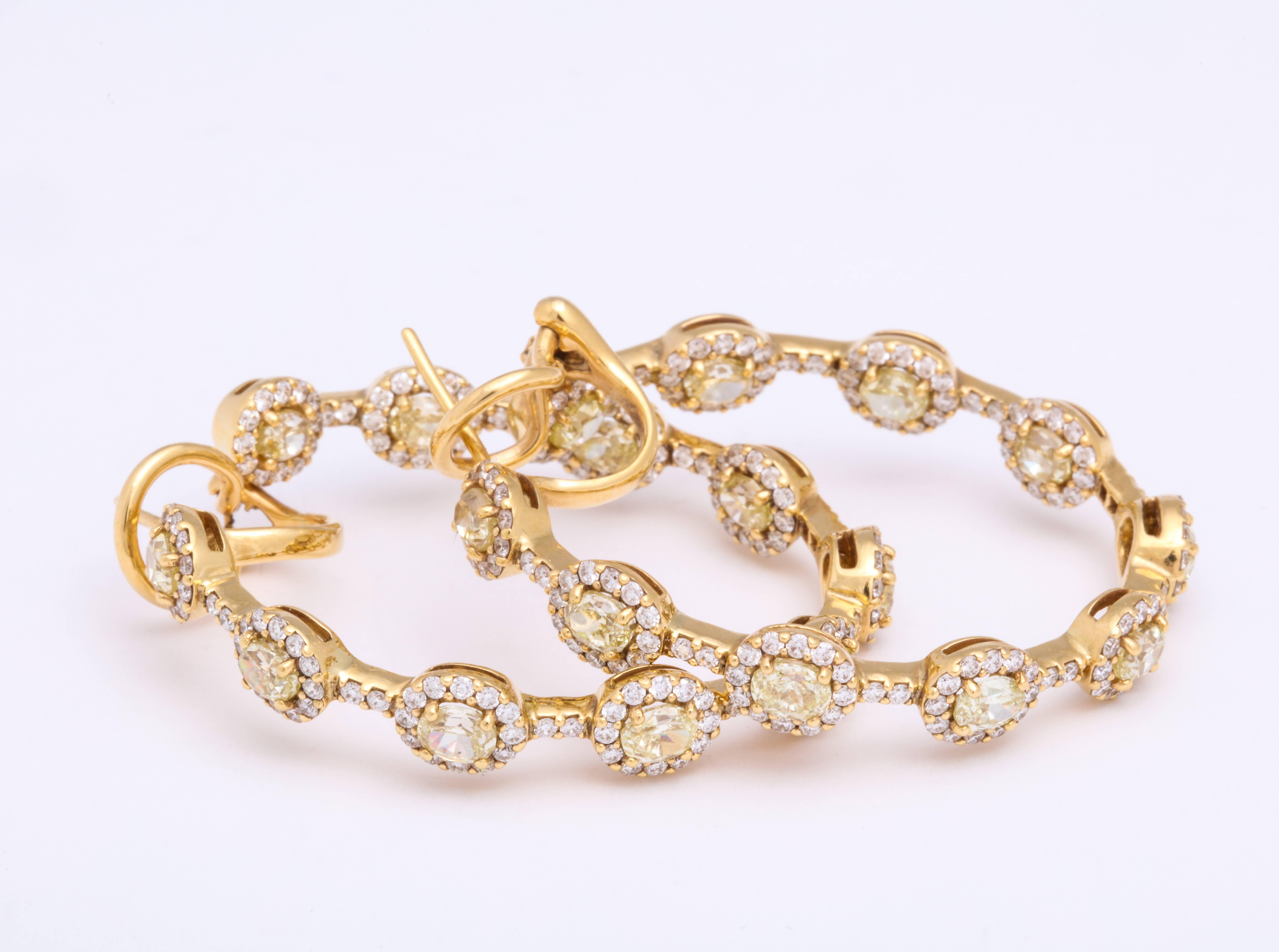 Yellow Gold and Diamond Hoop Earrings In New Condition For Sale In New York, NY