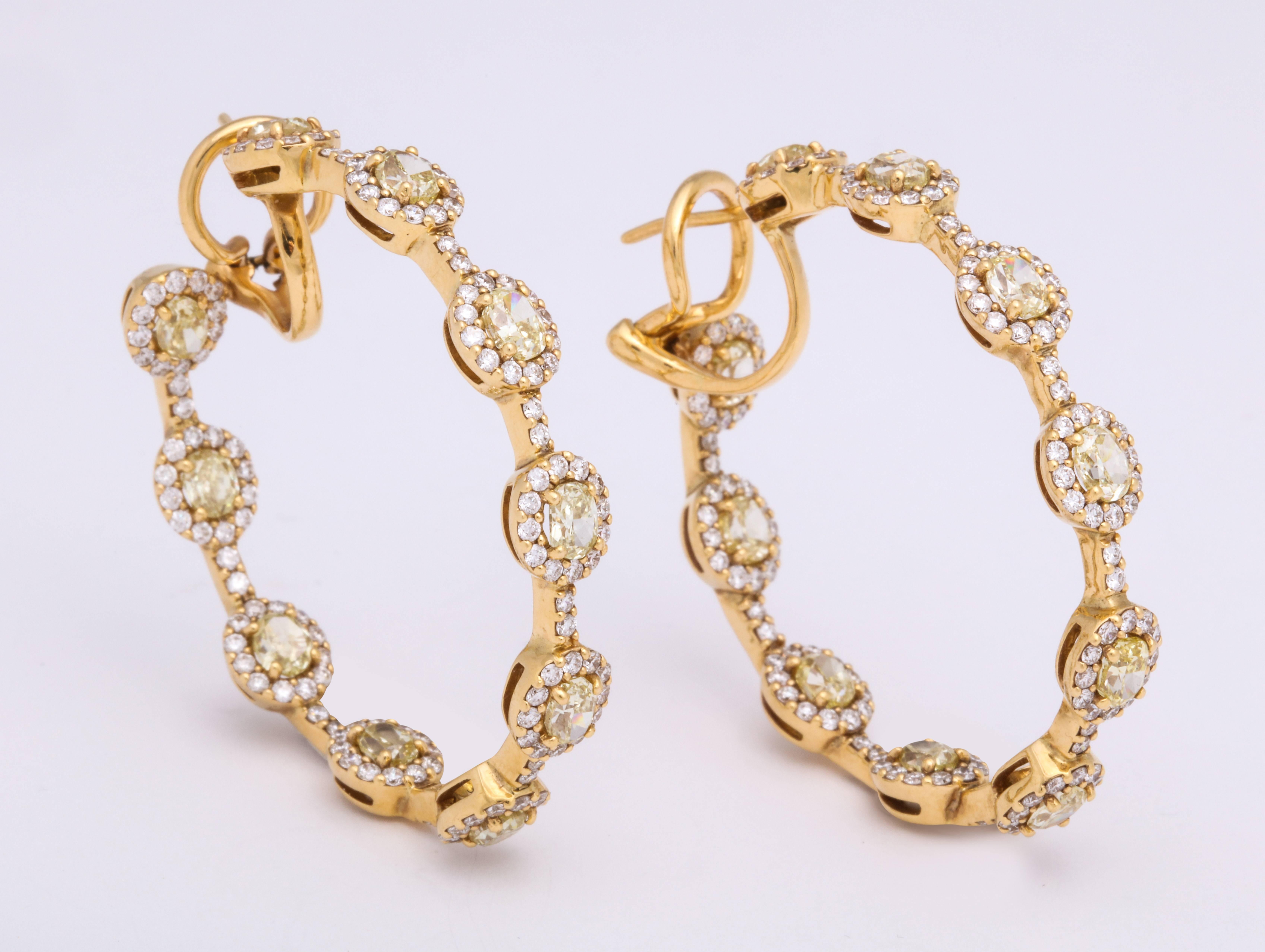 Women's Yellow Gold and Diamond Hoop Earrings For Sale