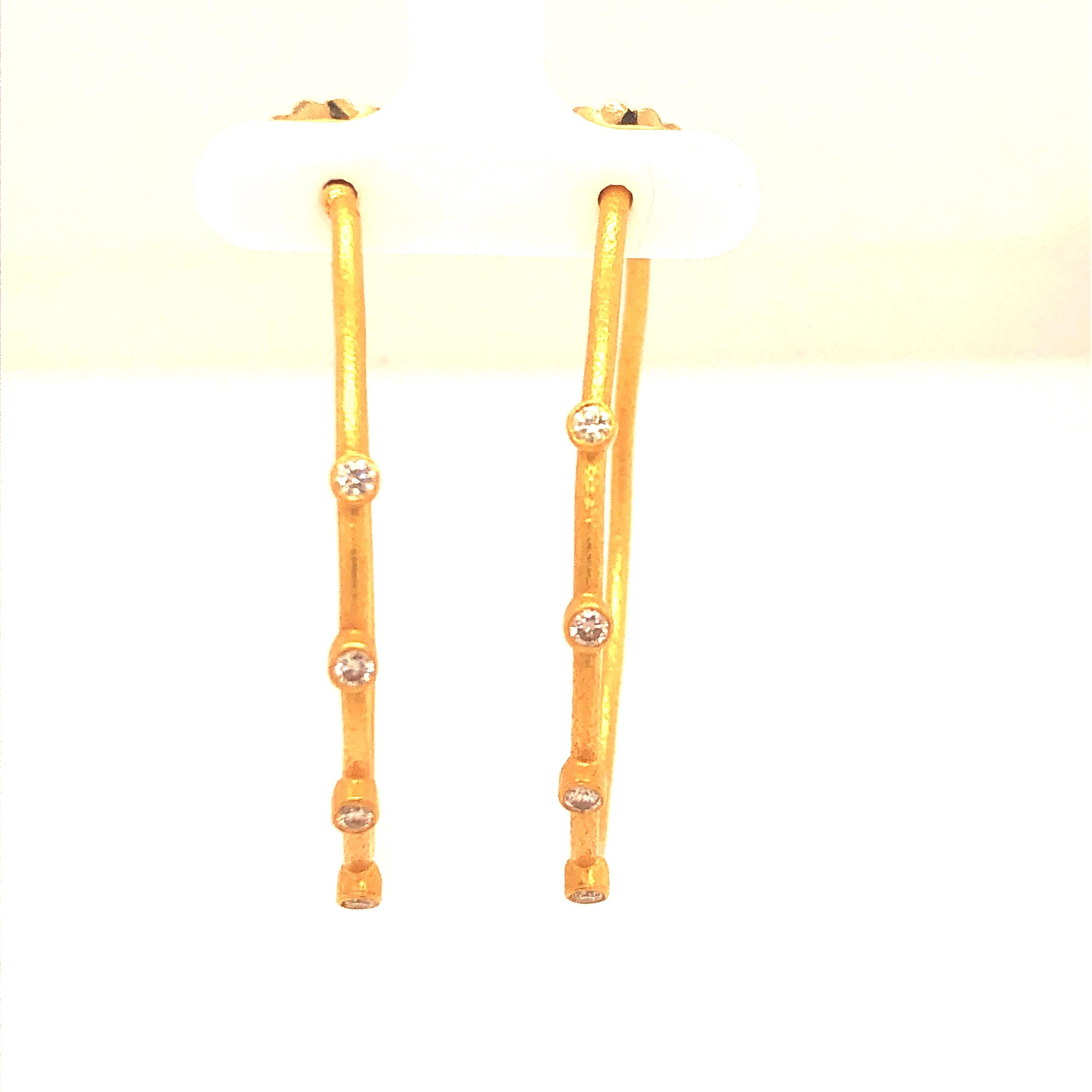 Beautiful 22K Yellow Gold and Diamond Hoops; 2 inches.  Stamped 22K  Beautifully bright and well kept! 