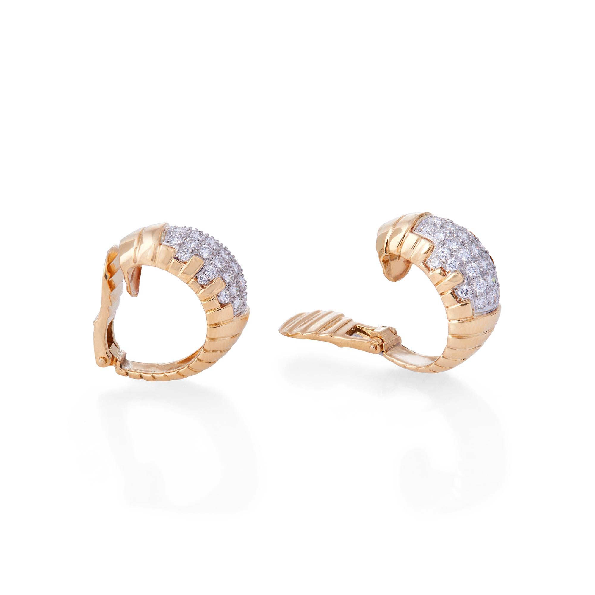 Contemporary Yellow Gold and Diamond Huggie Hoop Earrings