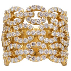 Anillo ancho de eslabones ovalados de oro amarillo y diamantes