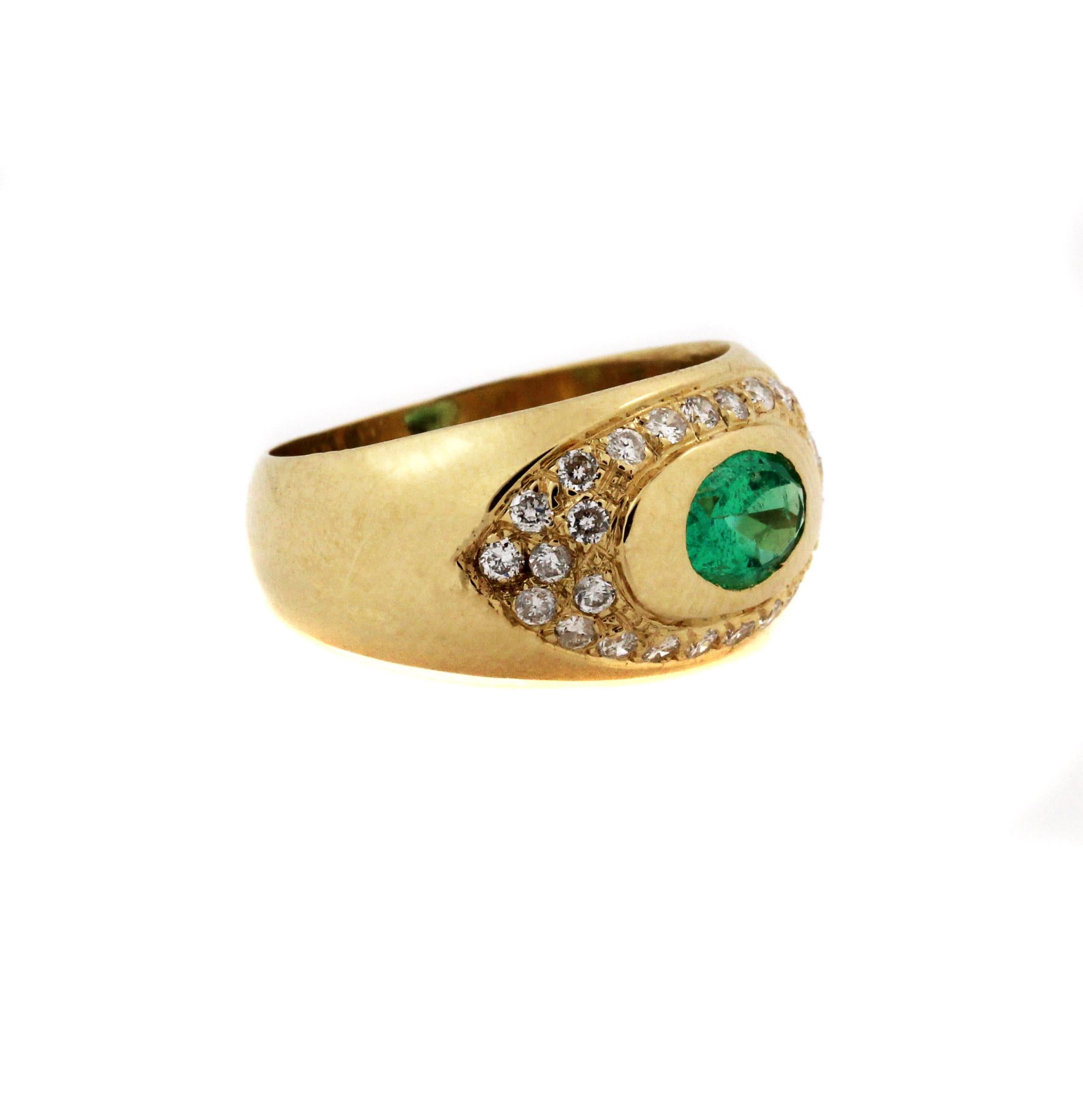 Oval Cut Yellow Gold and Diamond Ring with Oval Tsavorite Center