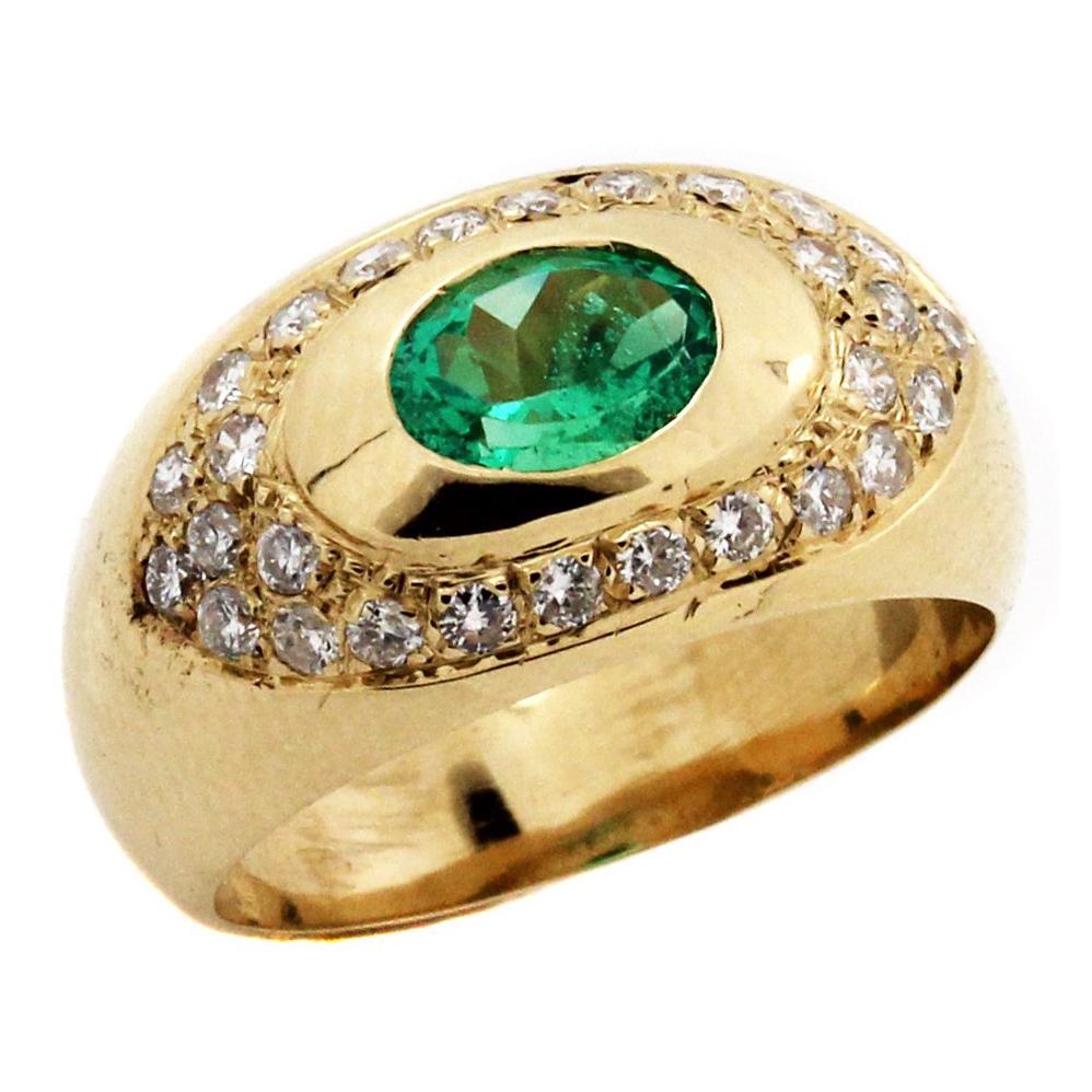 Yellow Gold and Diamond Ring with Oval Tsavorite Center