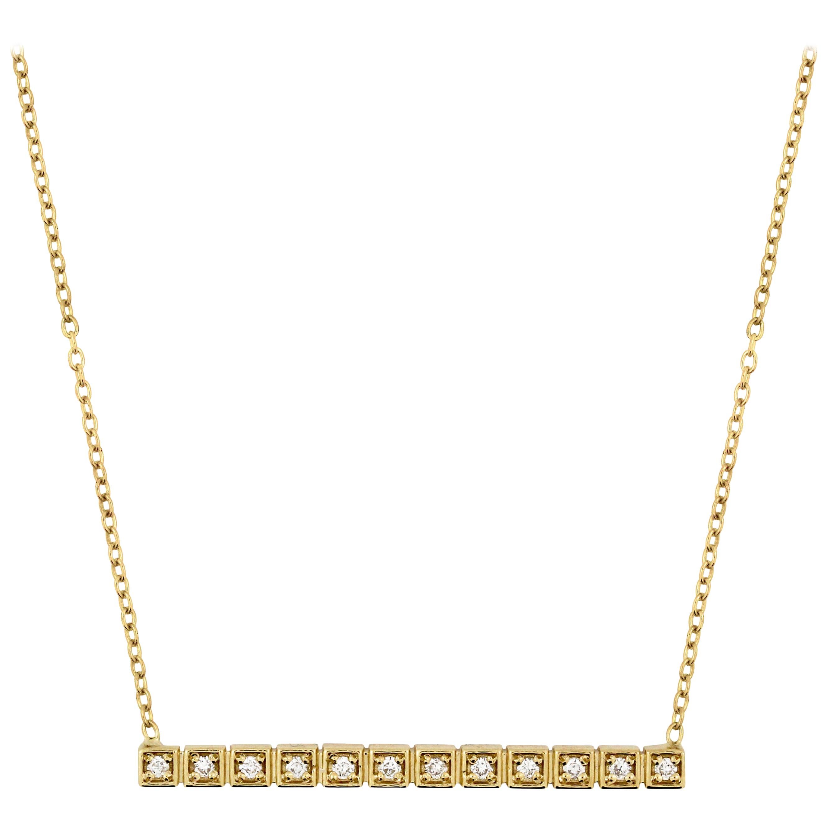 Yellow Gold and Diamond Straight Bar Pendant Necklace