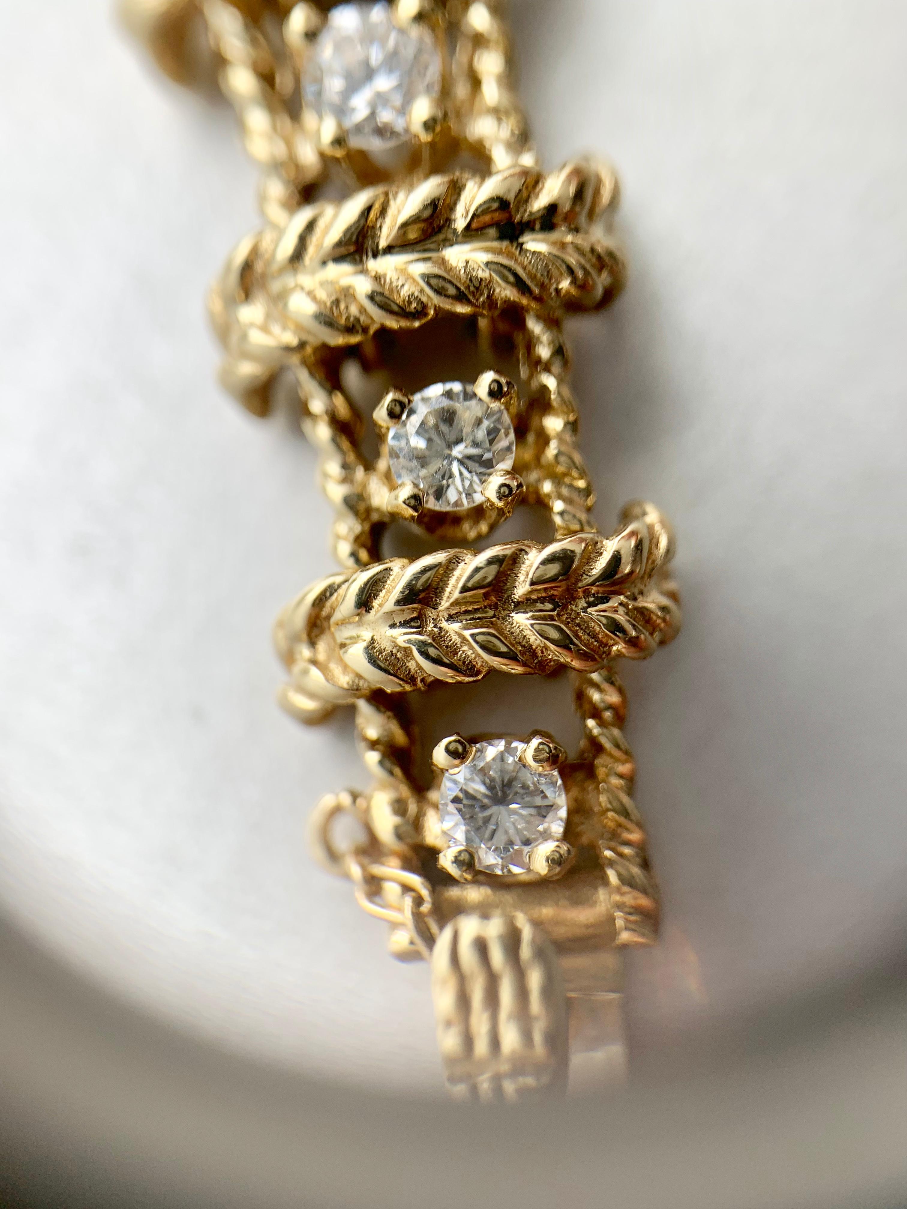 Yellow Gold and Diamond Vintage Leaf Motif Bracelet For Sale 6