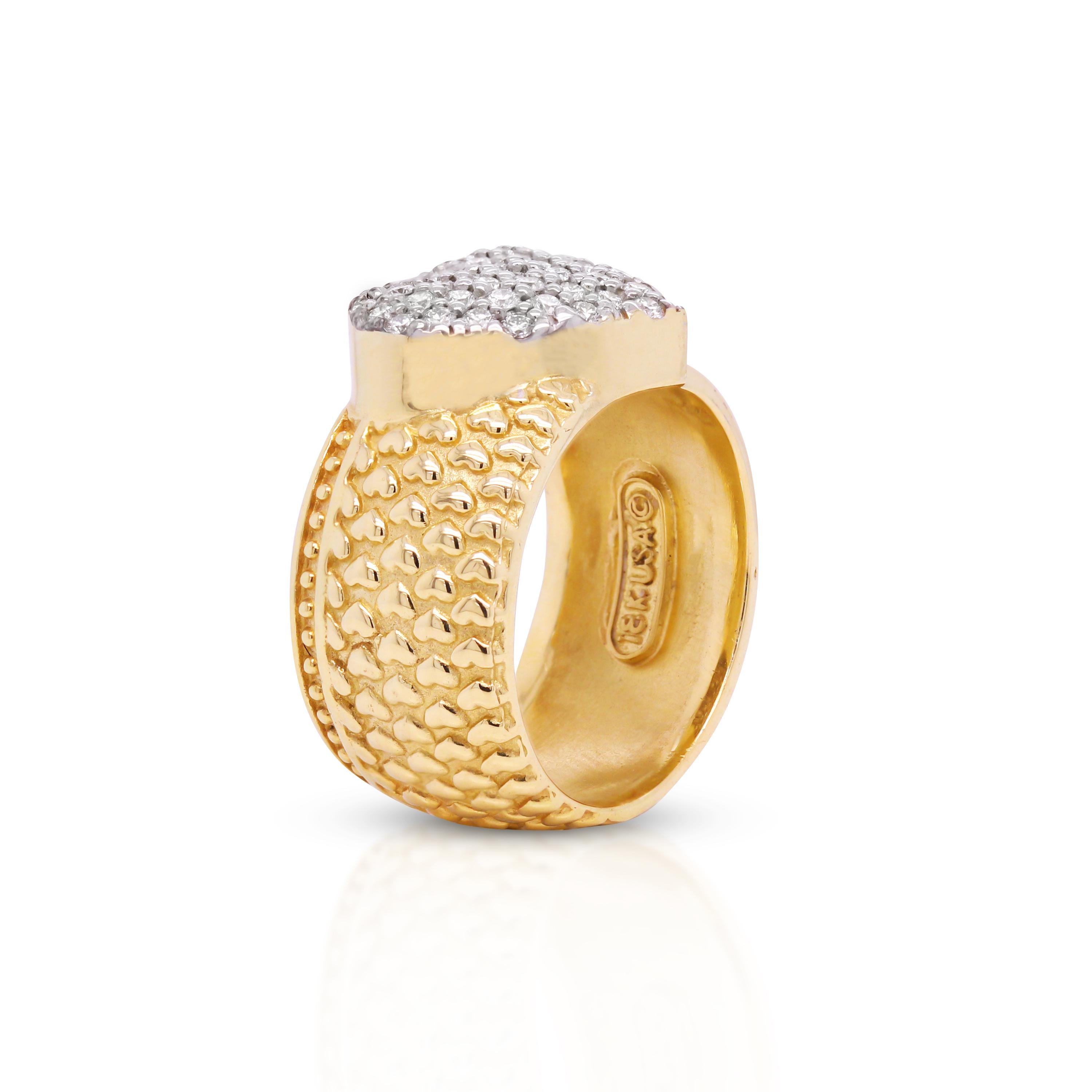 Round Cut Yellow Gold and Diamond Wide Band Heart Ring Stambolian