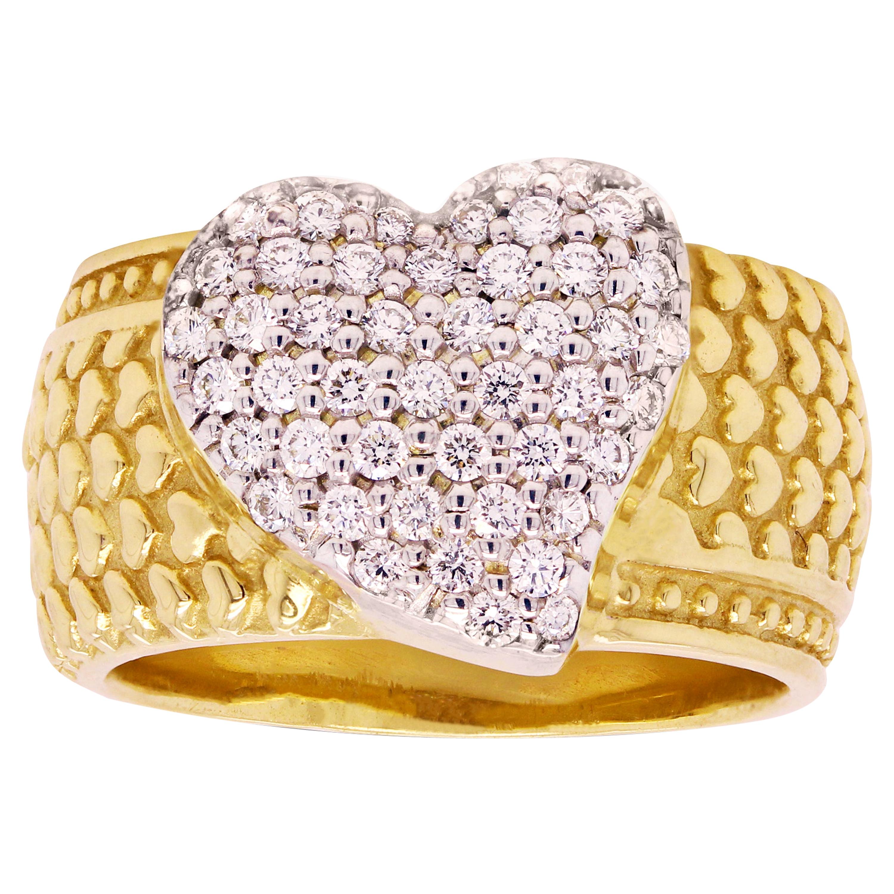 Yellow Gold and Diamond Wide Band Heart Ring Stambolian