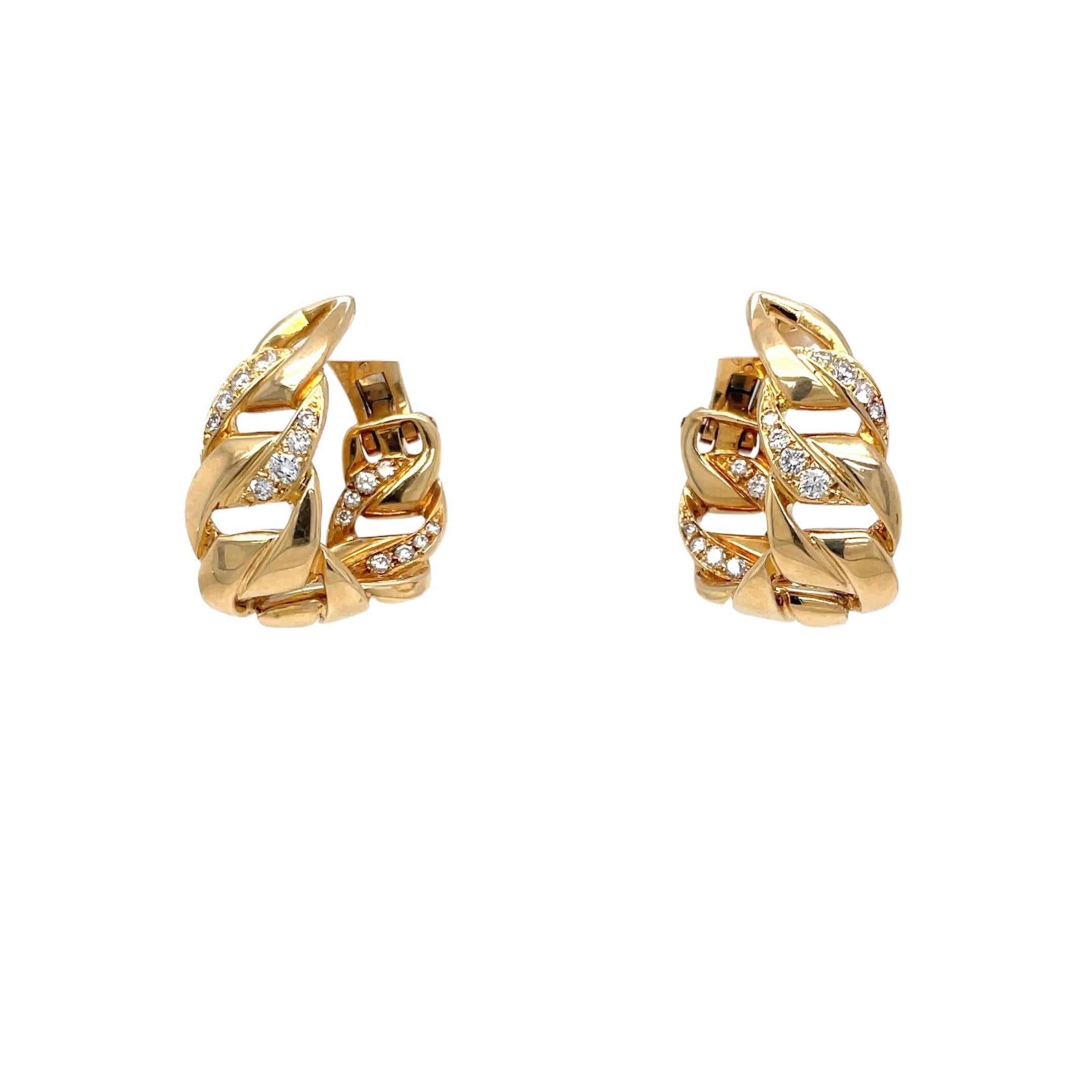 Brilliant Cut Yellow Gold and Diamonds Cartier Bergamo Model Earrings For Sale
