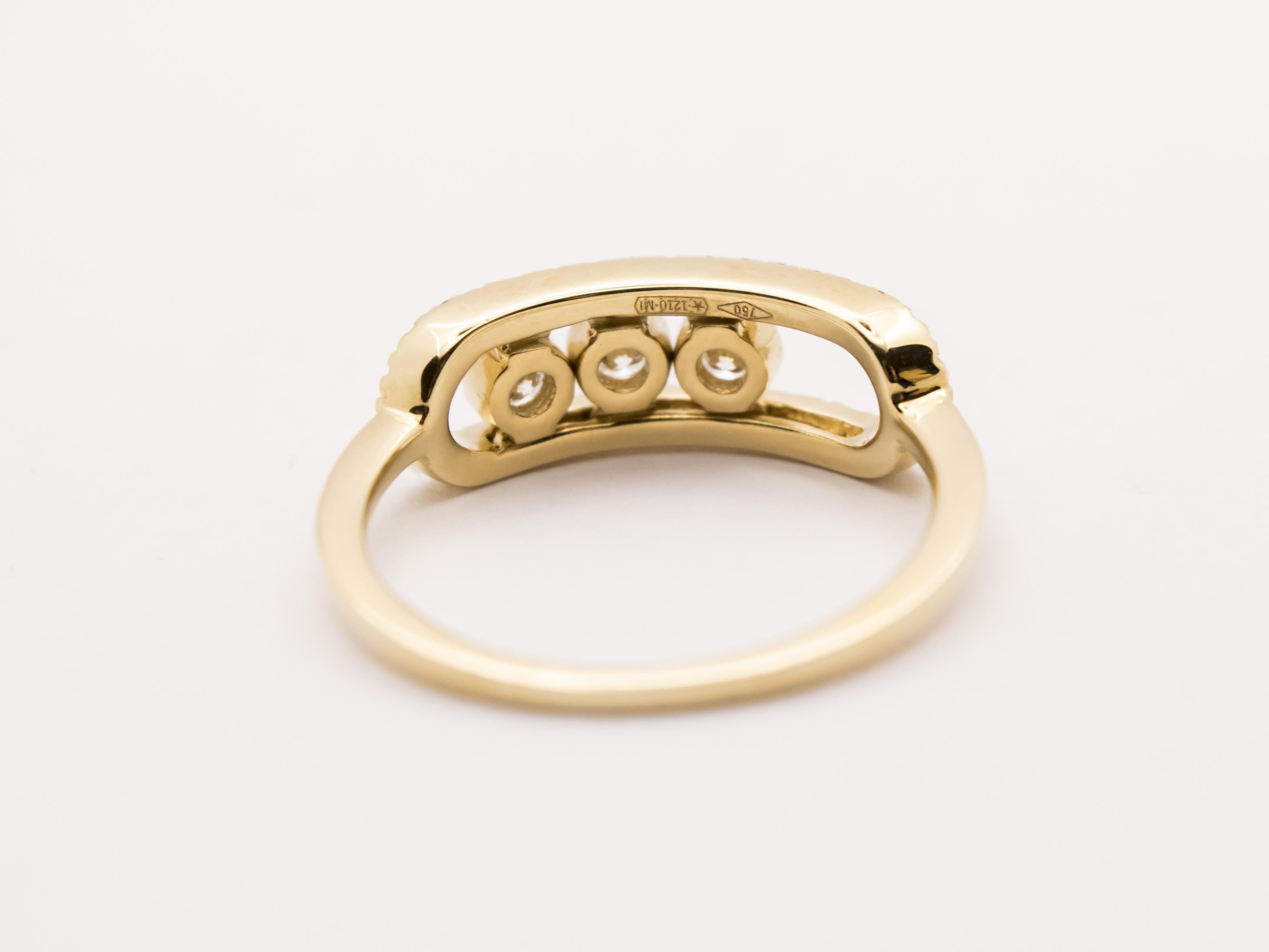 Artisan Yellow Gold and Diamonds Three-Stone Ring For Sale