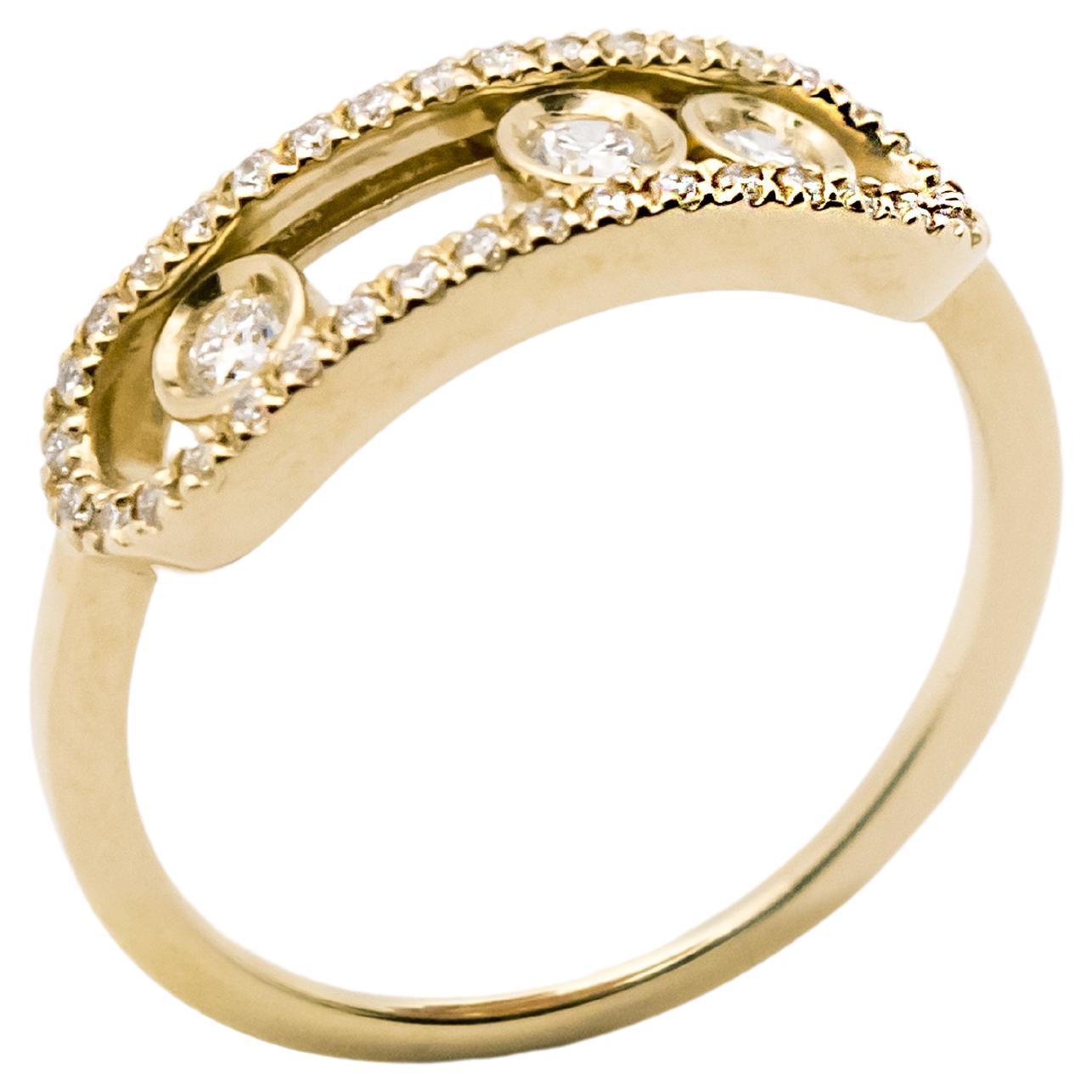 Yellow Gold and Diamonds Three-Stone Ring For Sale