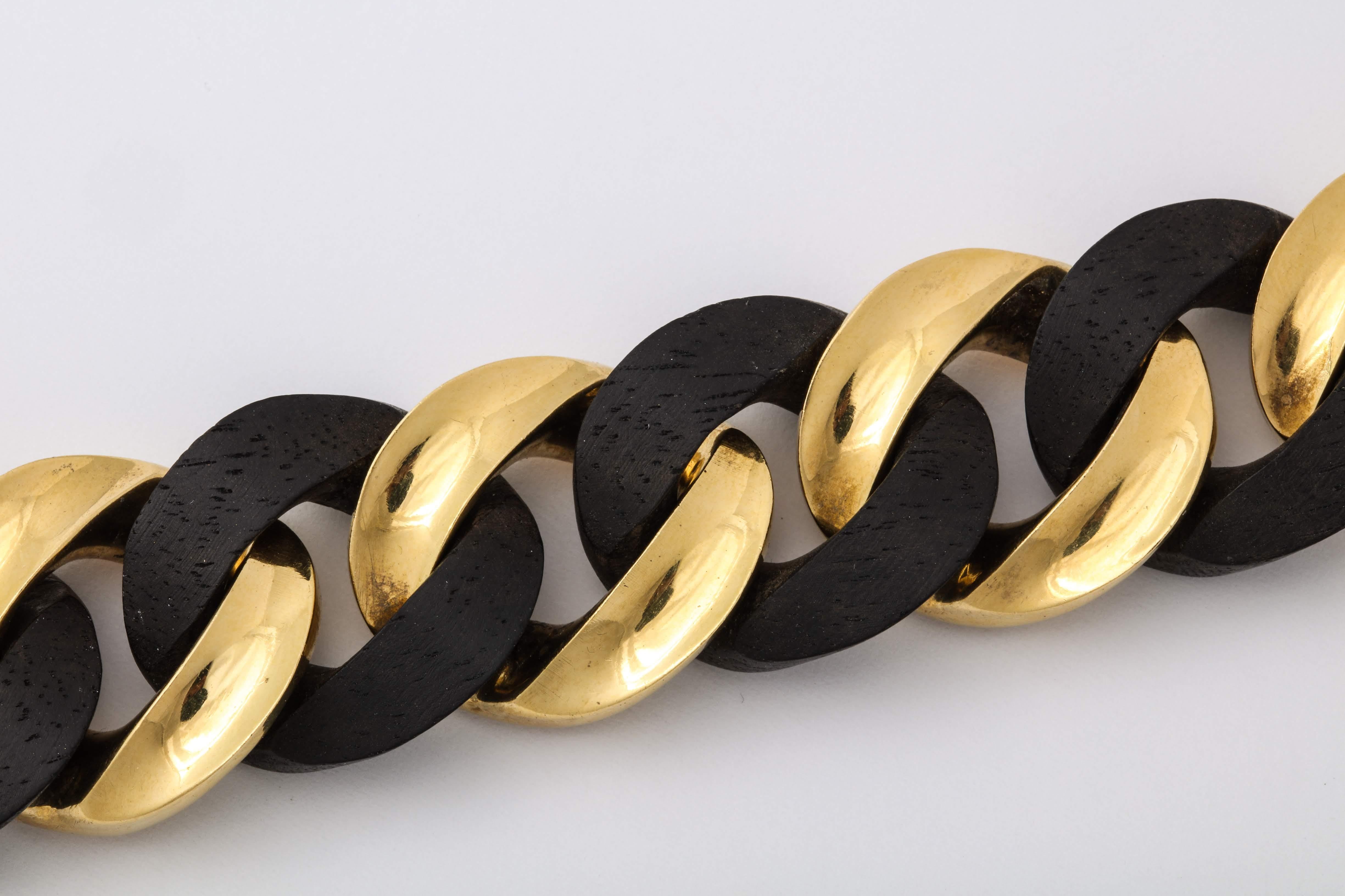 Yellow Gold and Ebony Wood Curb-Link Bracelet 1